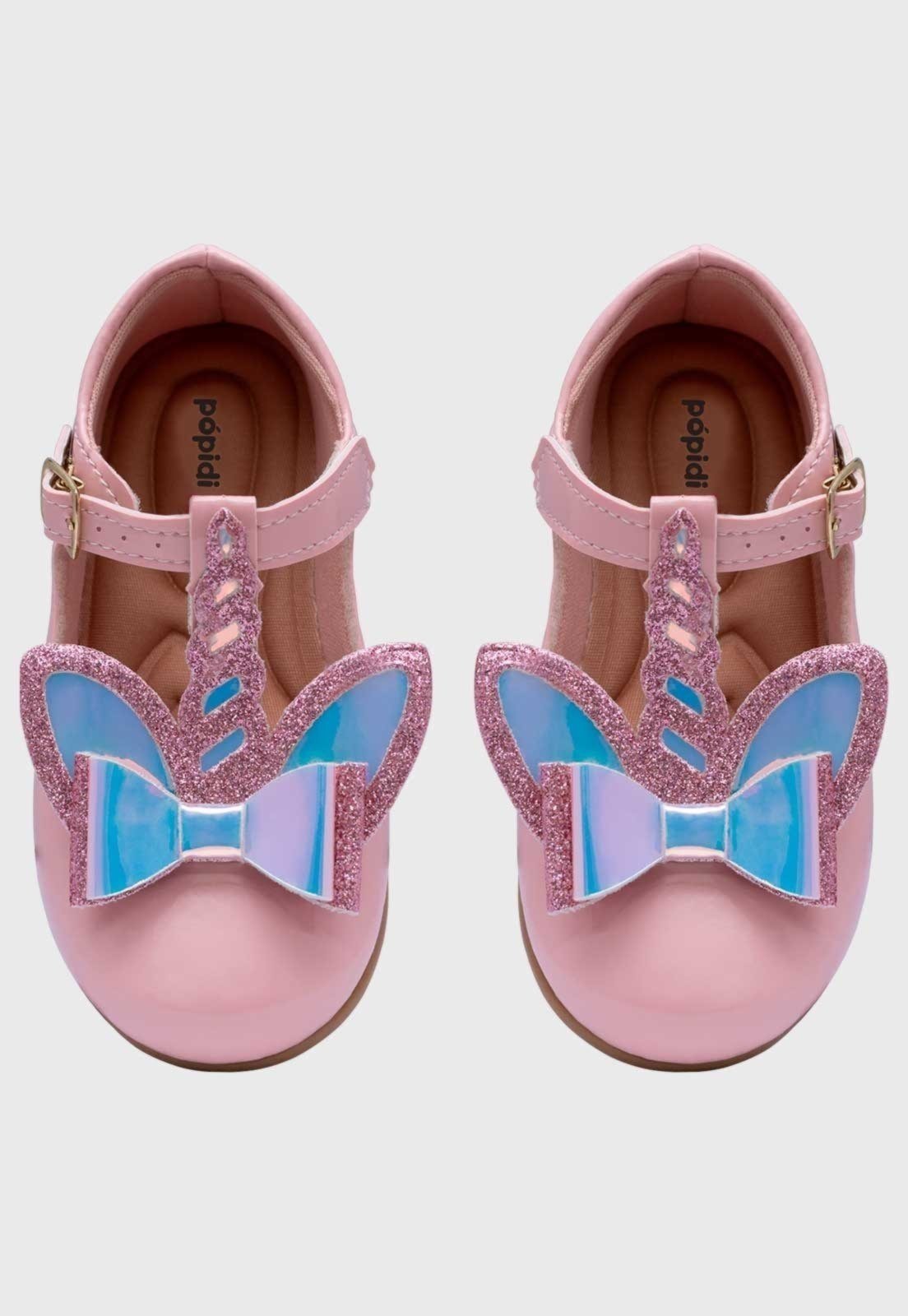 Vista 3 Infantil - Sapatilha Salomé Pópidi Menina Unicórnio rosa Pópidí rosa