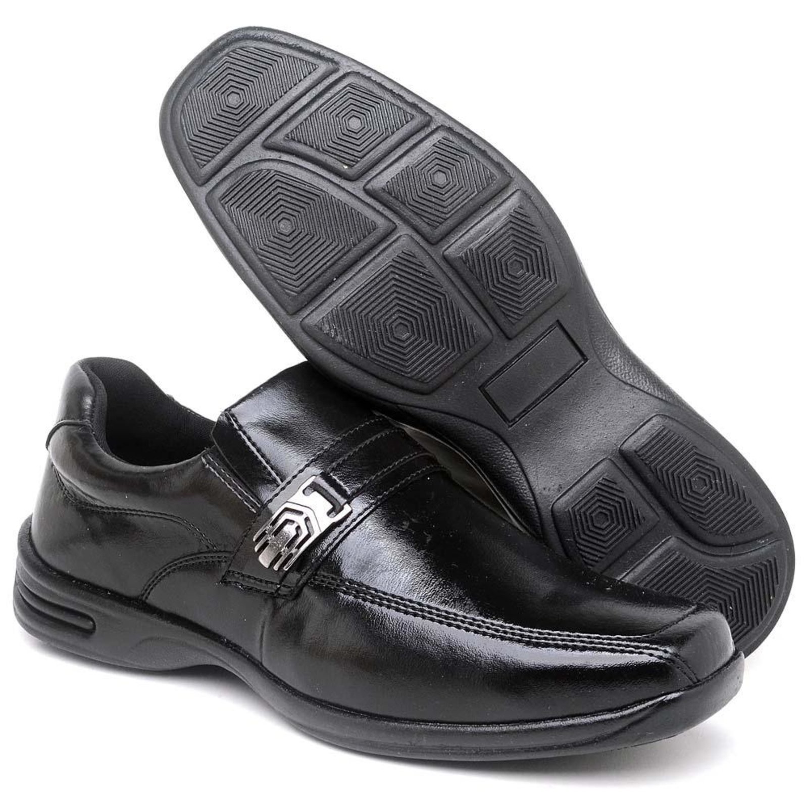 Sapato Social Couro Masculino Solado Borracha Tratorado Antiderrapante CFT-25170 Café Preto