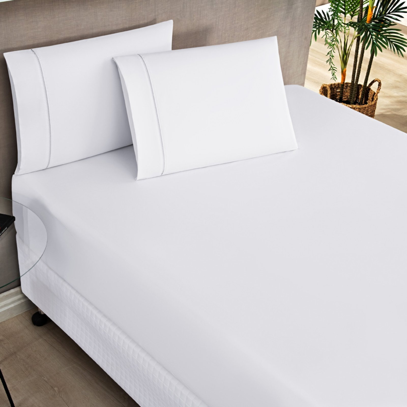 Jogo Cama Lençol Casa Scarpa Home Basic Queen 180 Fios c/ Ponto Palito 3 Peças - Branco