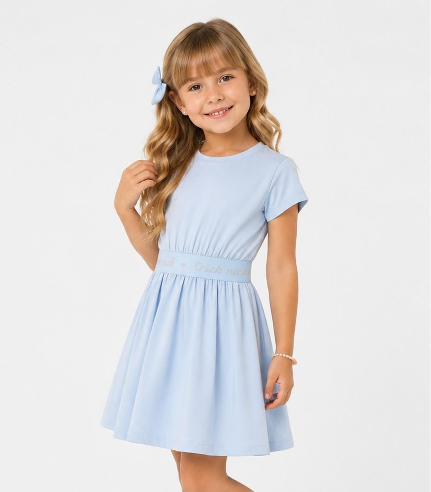 Infantil - Vestido Em Malha Cotton Leve Trick Nick Azul
