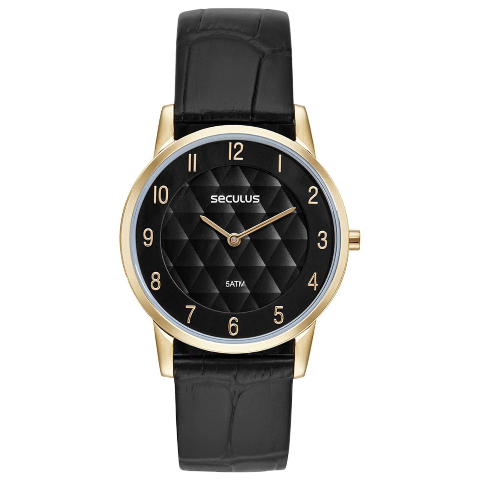 Relógio Masculino Slim Couro Croco Dourado Seculus