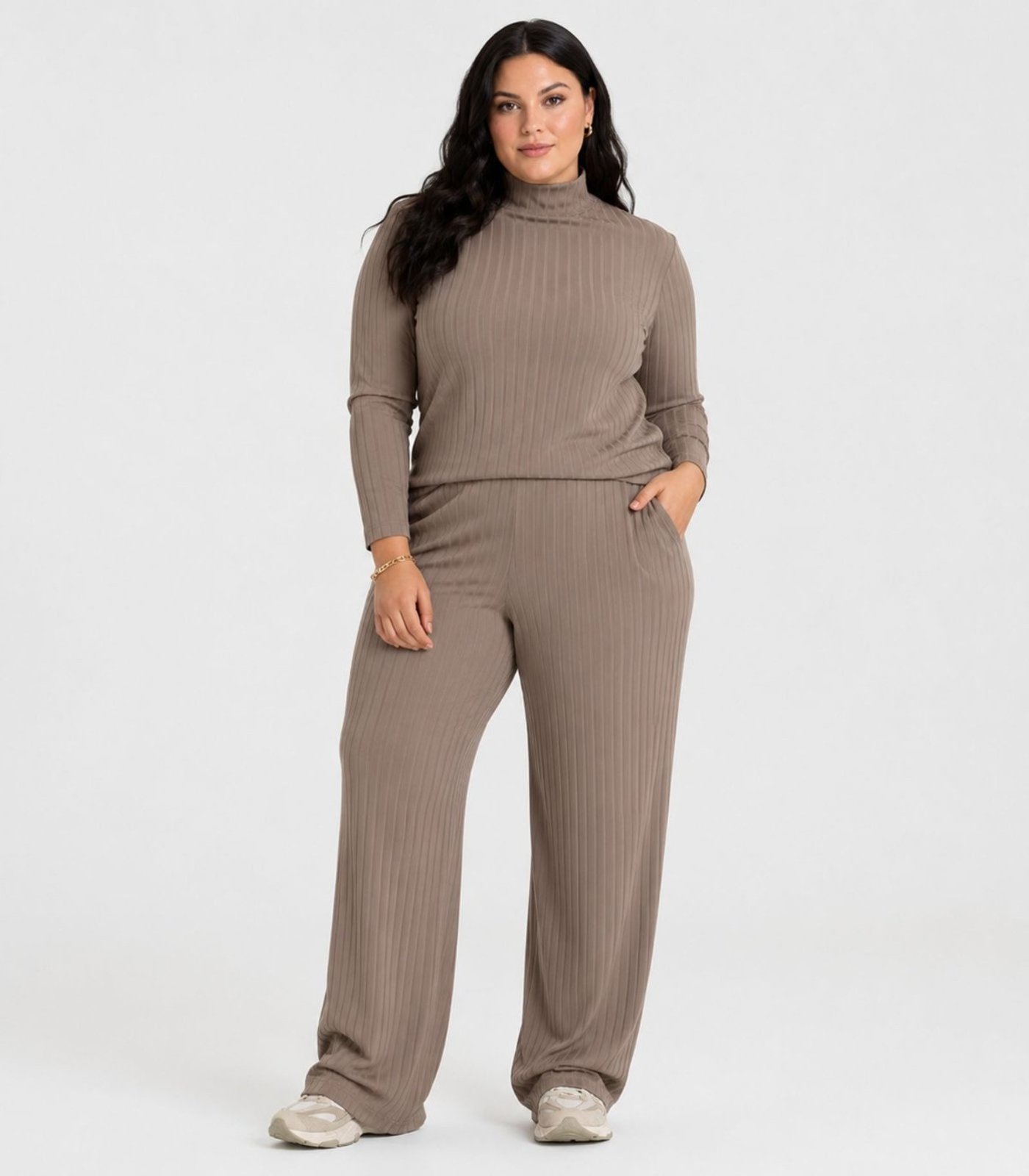 Conjunto Feminino Blusa E Calça Em Ribana Dianna Marrom