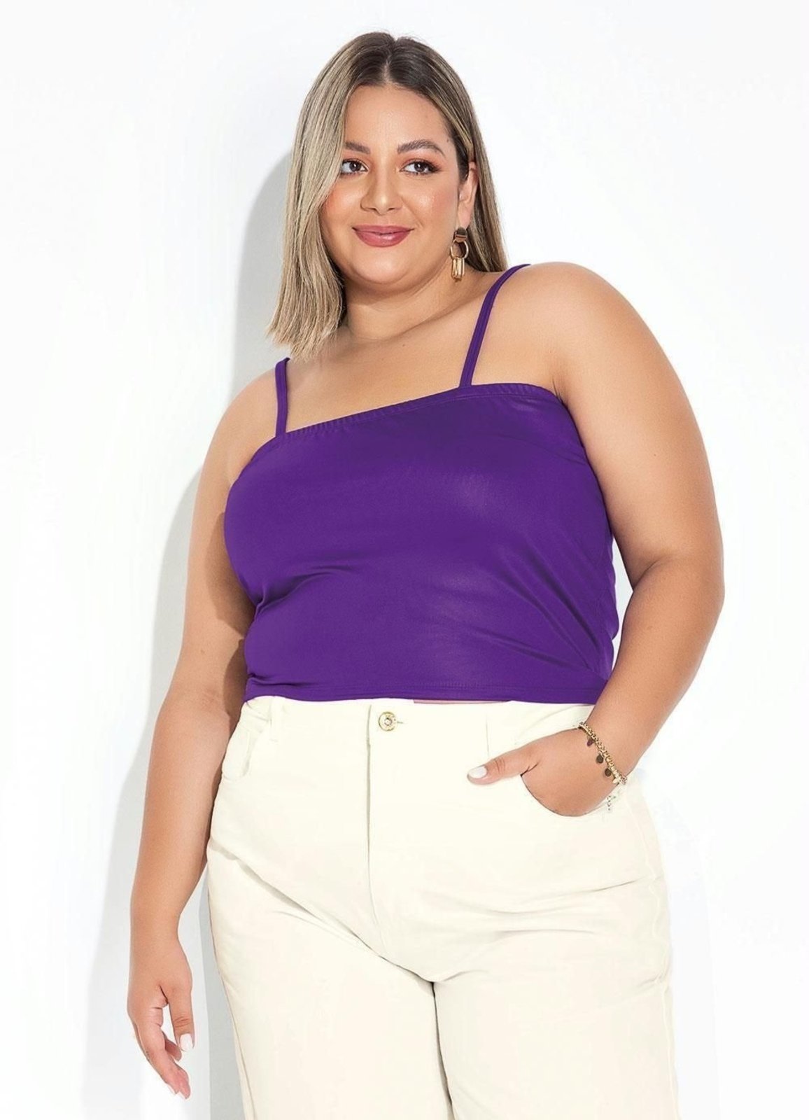Top Faixa Com Alças E Elástico Plus Size Roxo Marguerite