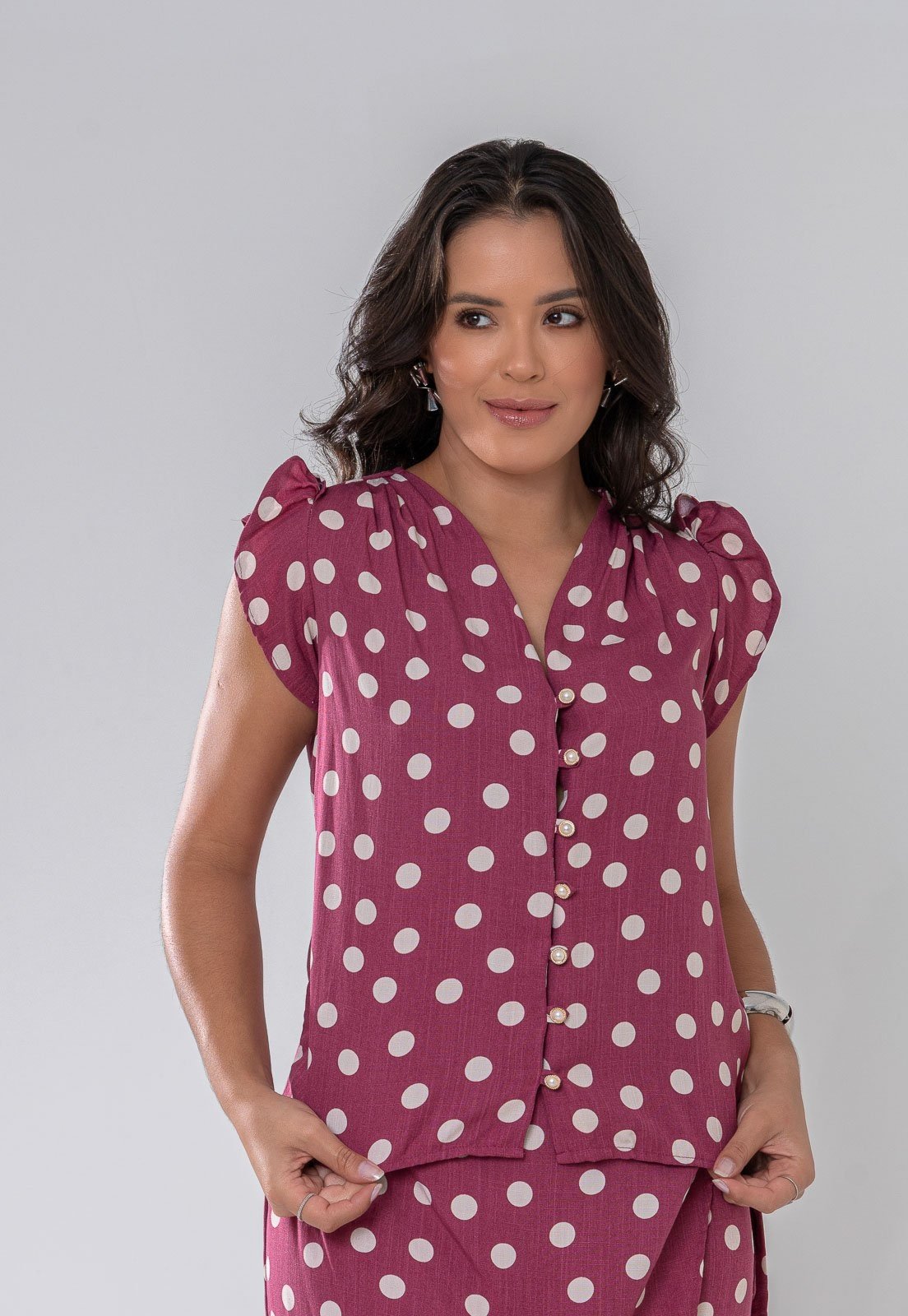 Camisa Aura Malu Bolas Rosa