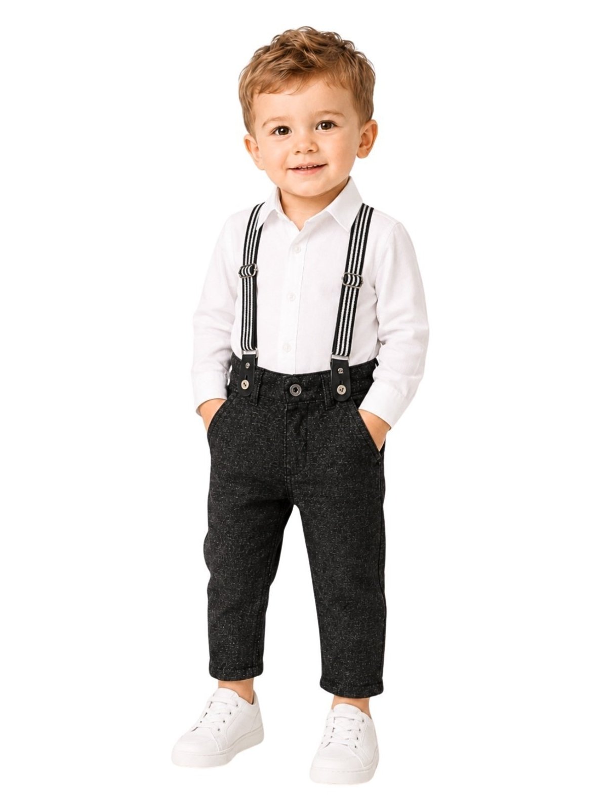 Infantil - Calça Crawling Alfaiataria Menino Preta c/ Suspensório