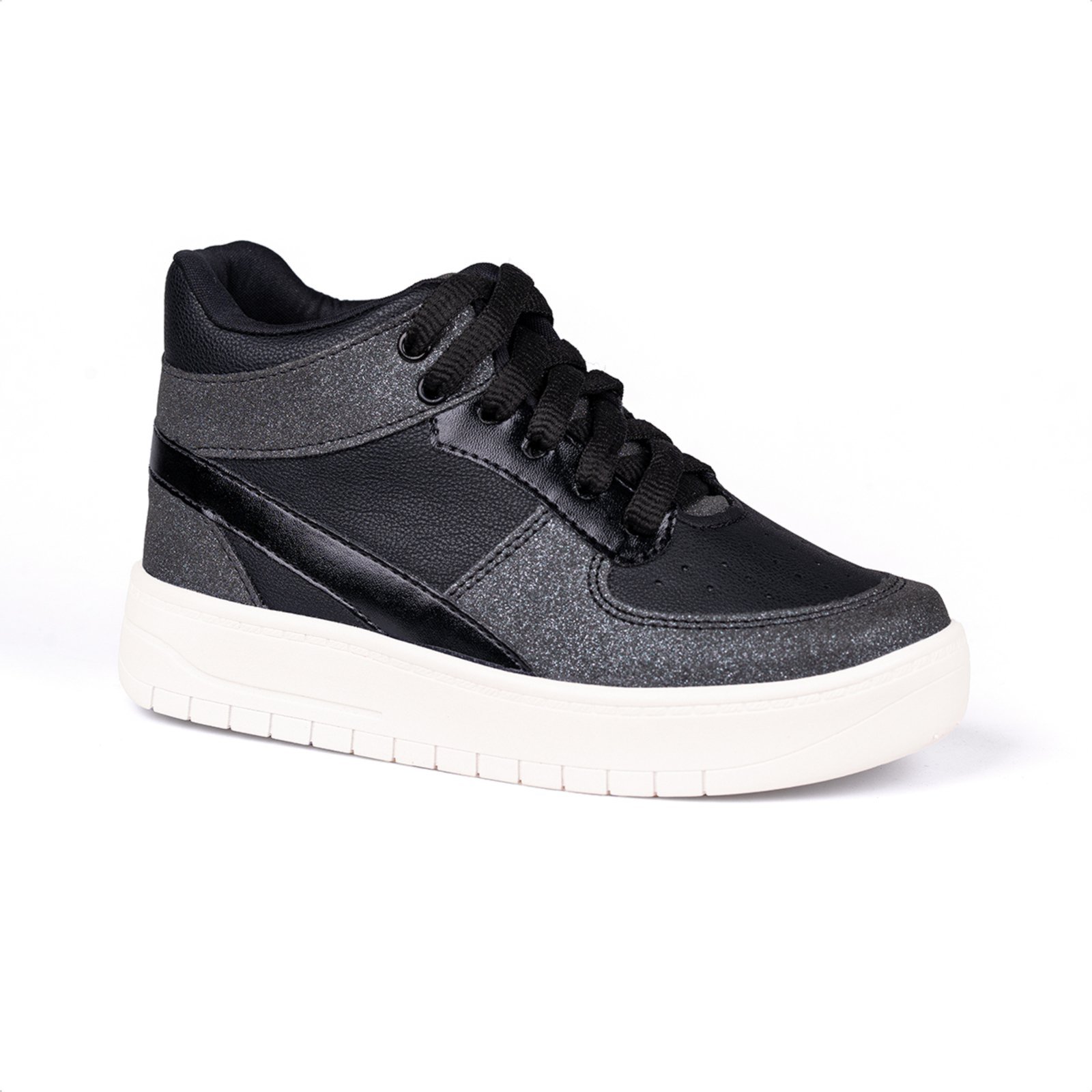 Infantil - Tênis Menina Fashion Brilho Metalizado Casual Preto