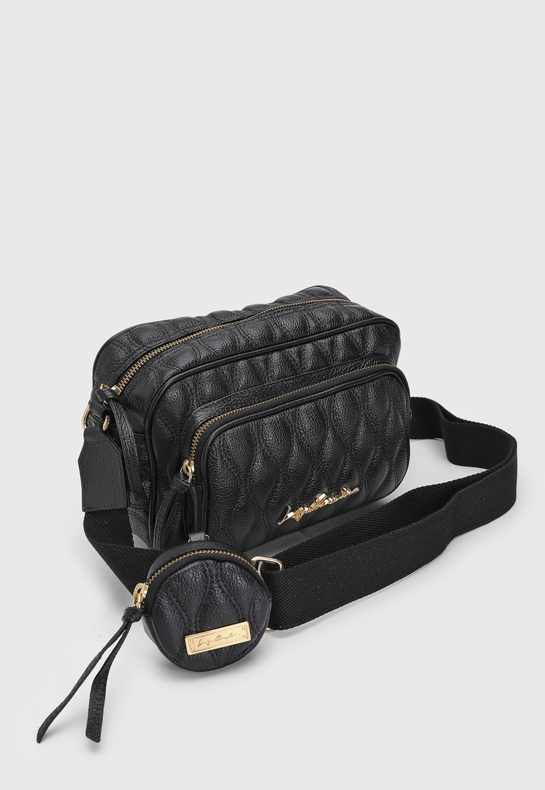 Vista 3 Bolsa Média Feminina Luiza Barcelos Matelassê Preta preto Luiza Barcelos preto
