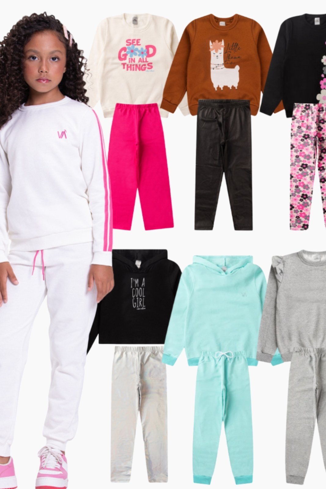 Infantil – Kit Sortido 6 Peças de Roupas Infantis Menina Inverno- 3 Casacos + 3 Calças