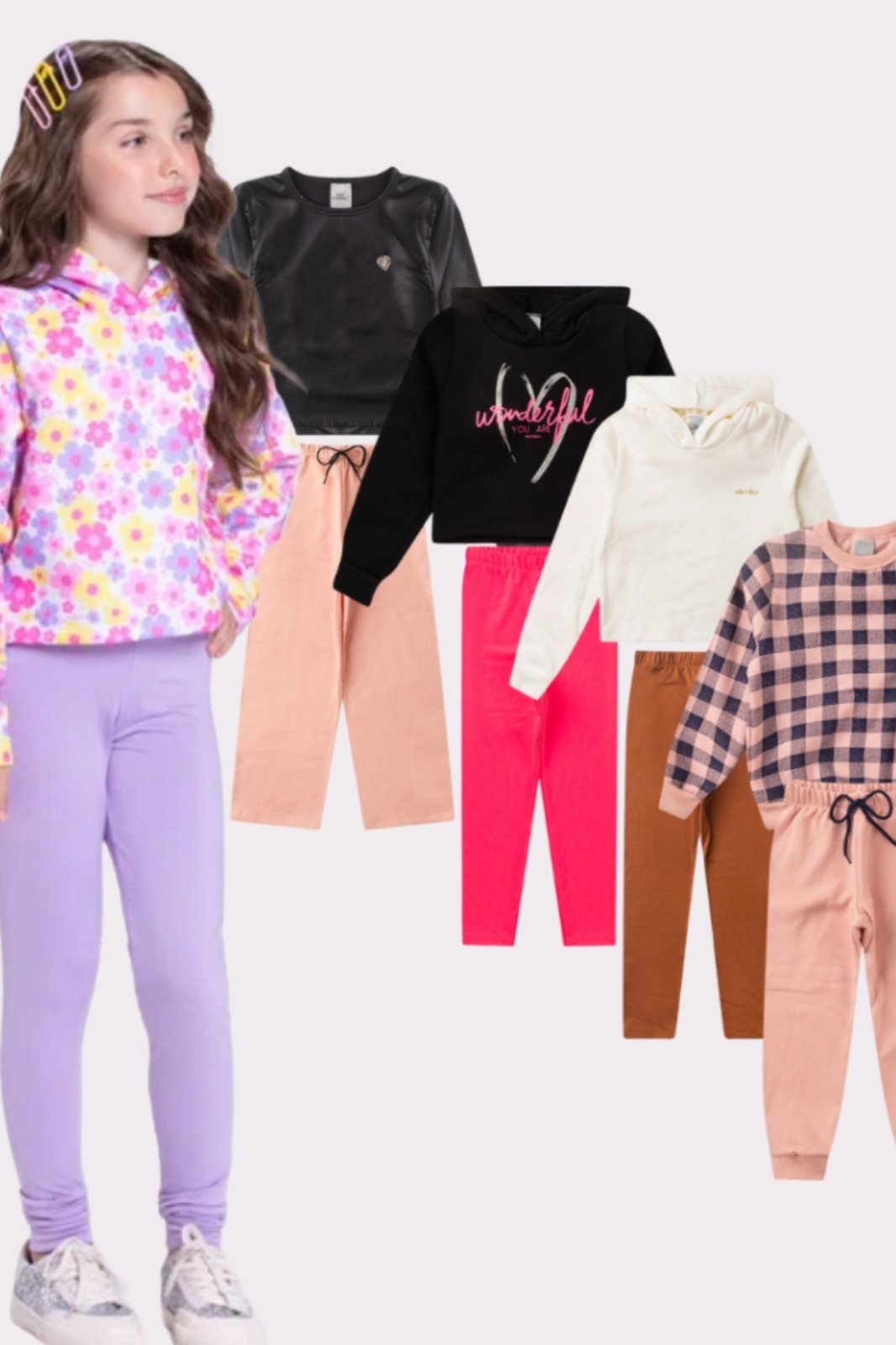 Vista 3 Infantil - Kit Sortido 6 Peças de Roupas Infantis Menina Inverno- 3 Casacos + 3 Calças VIDA COSTEIRA multicolorido VIDA COSTEIRA multicolorido