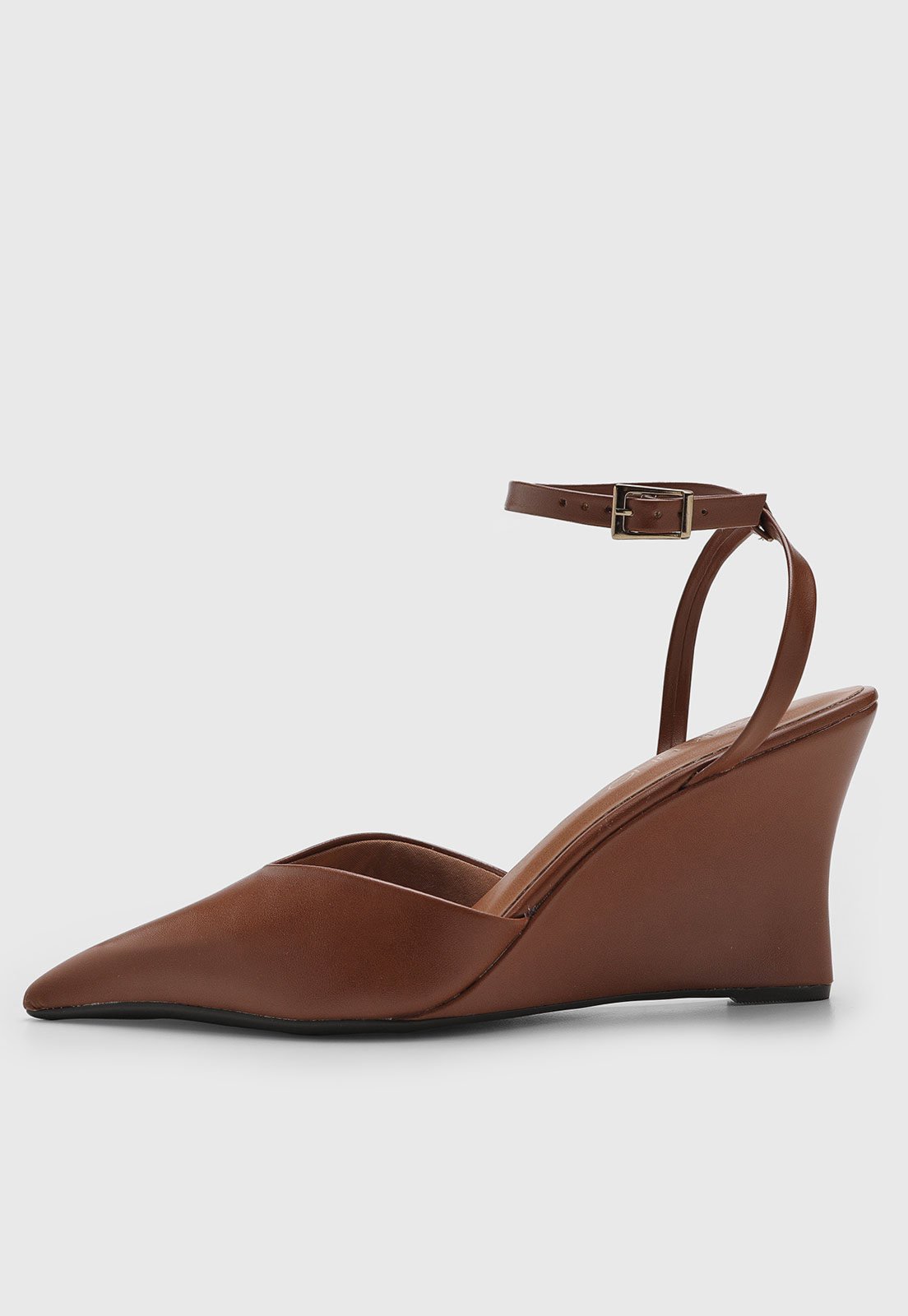 Scarpin Feminino VIA UNO Salto Alto Tira Fivela Marrom
