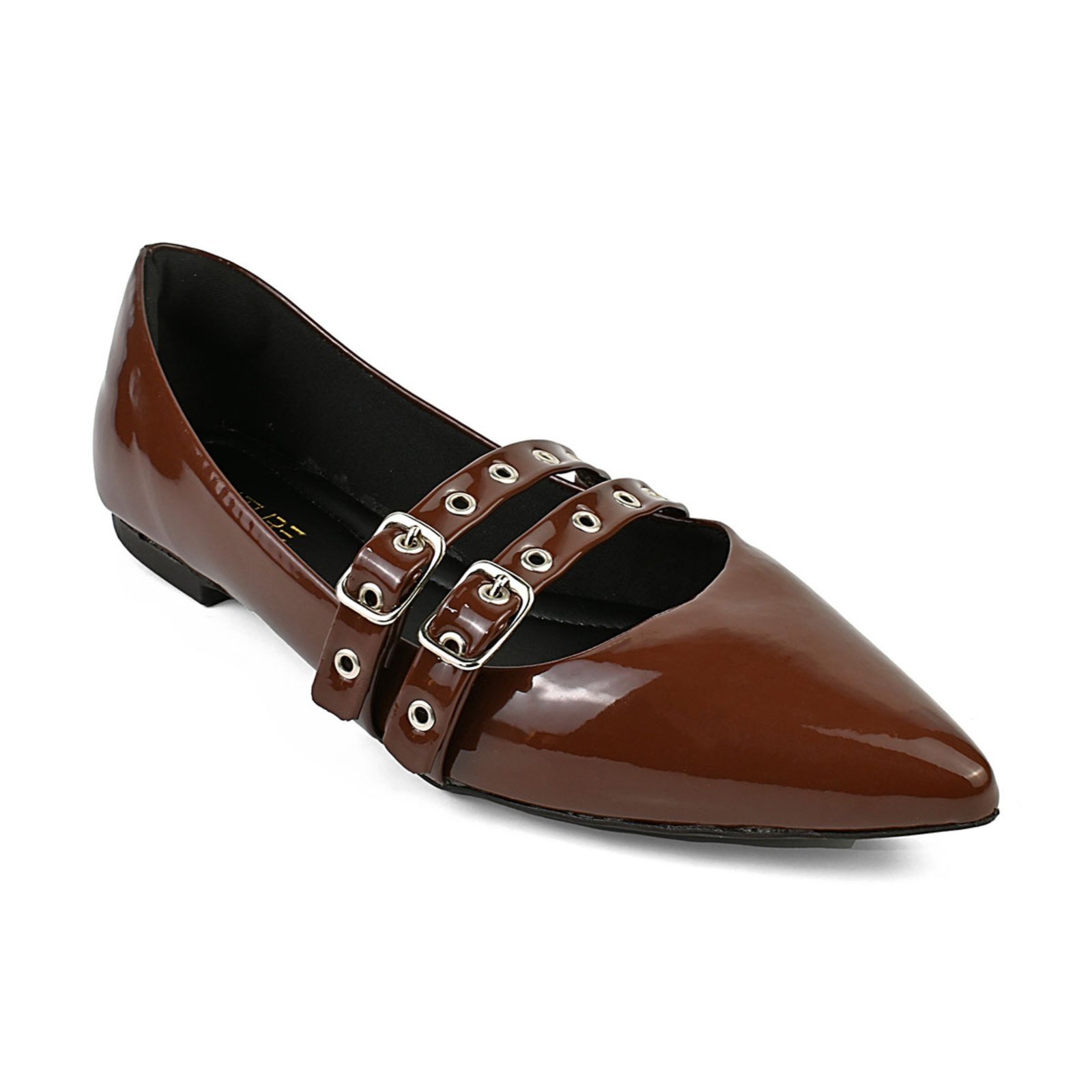Vista 3 Sapatilha Bico fino Feminina Conforto Casual Confortável Verniz Fivela ZATURE STORES marrom ZATURE STORES marrom