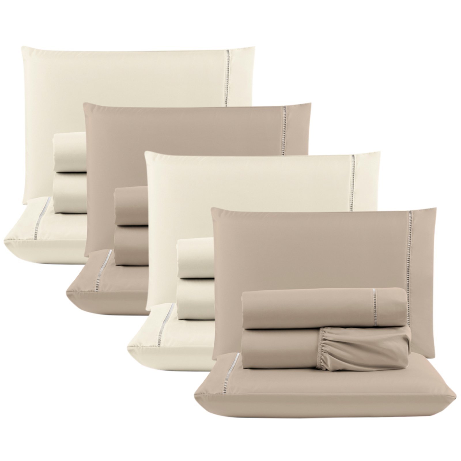 Kit c/ 4 Jogos Cama Lençol Casa Scarpa Unique Casal Padrão Micro Percal 400 Fios Ponto Palito 4 Peças - Avelã + Palha