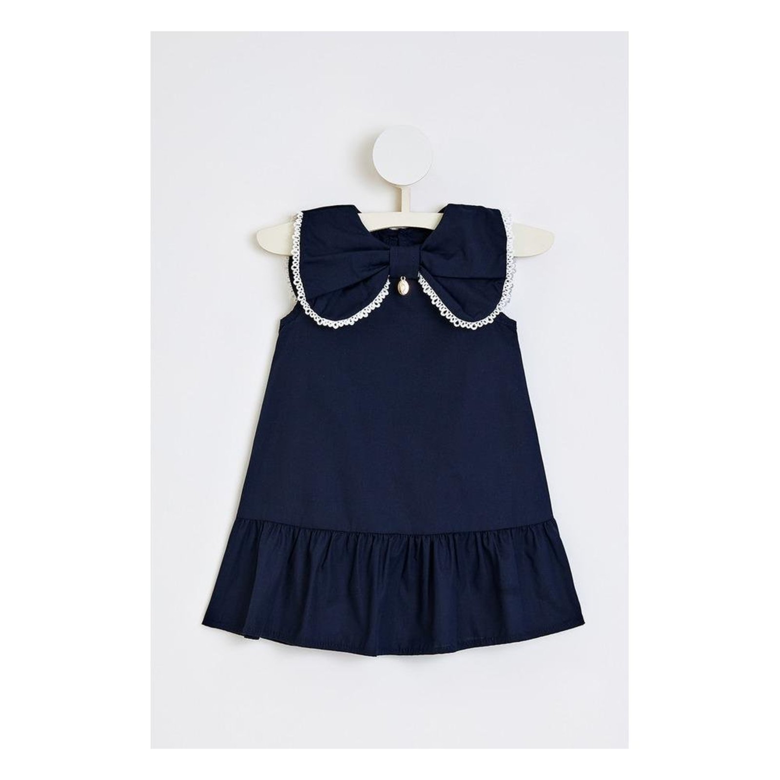 Infantil - Conjunto Vestido Calcinha Feminino Laço Babado Onda Marinha Azul 1 Azul