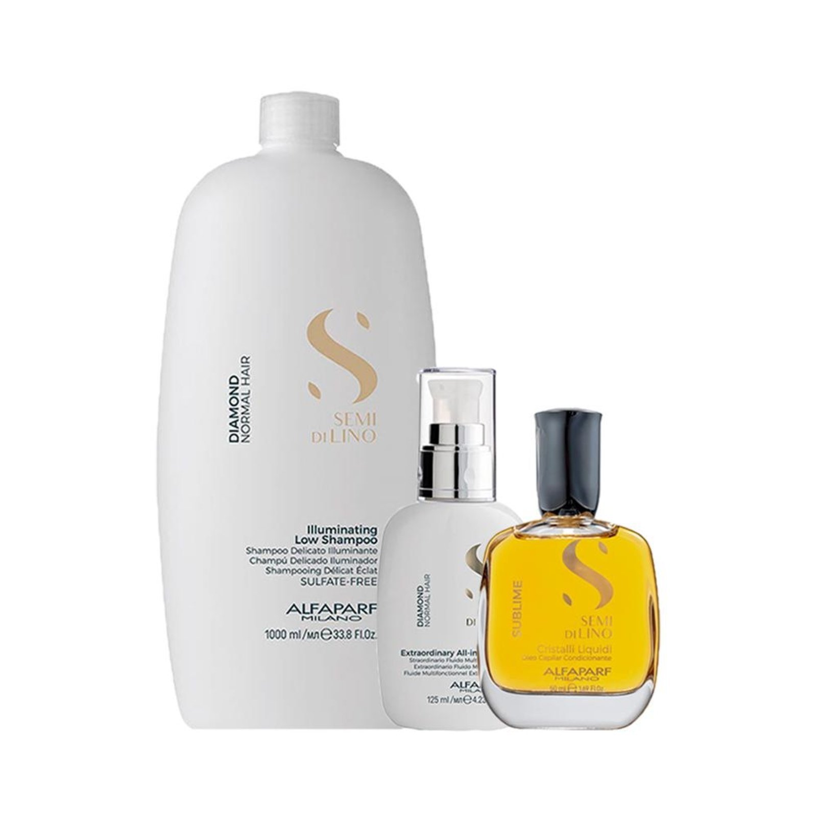 Alfaparf Semi Di Lino Diamond Shampoo, Finalizador e Óleo