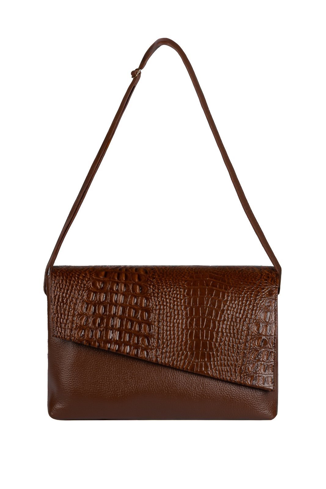 Bolsa tiracolo de couro croco com tampa Rose - Whisky