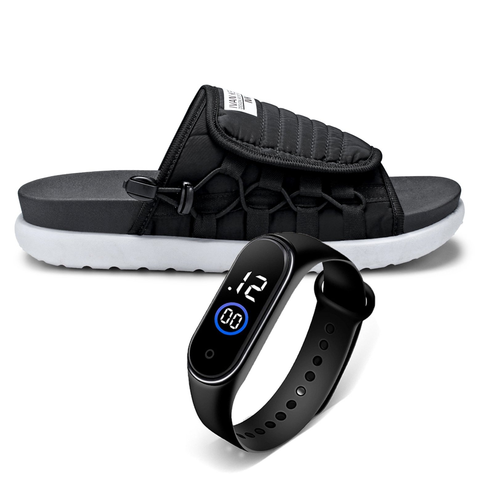 Chinelo Masculino Slide Com Relógio Confortável Anatômico Macio Moderno Antiderrapante