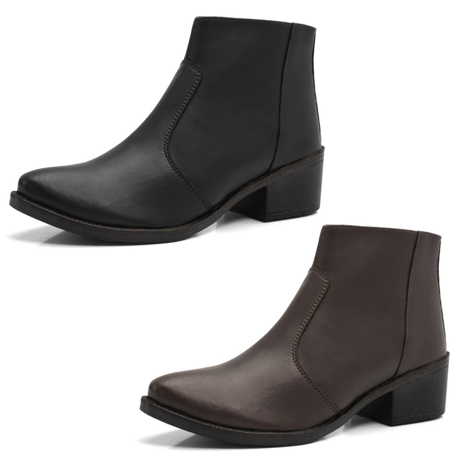 Kit 2 Pares Bota Feminina Épico Cano Curto Chelsea Salto 4cm Com Detalhes Ziper