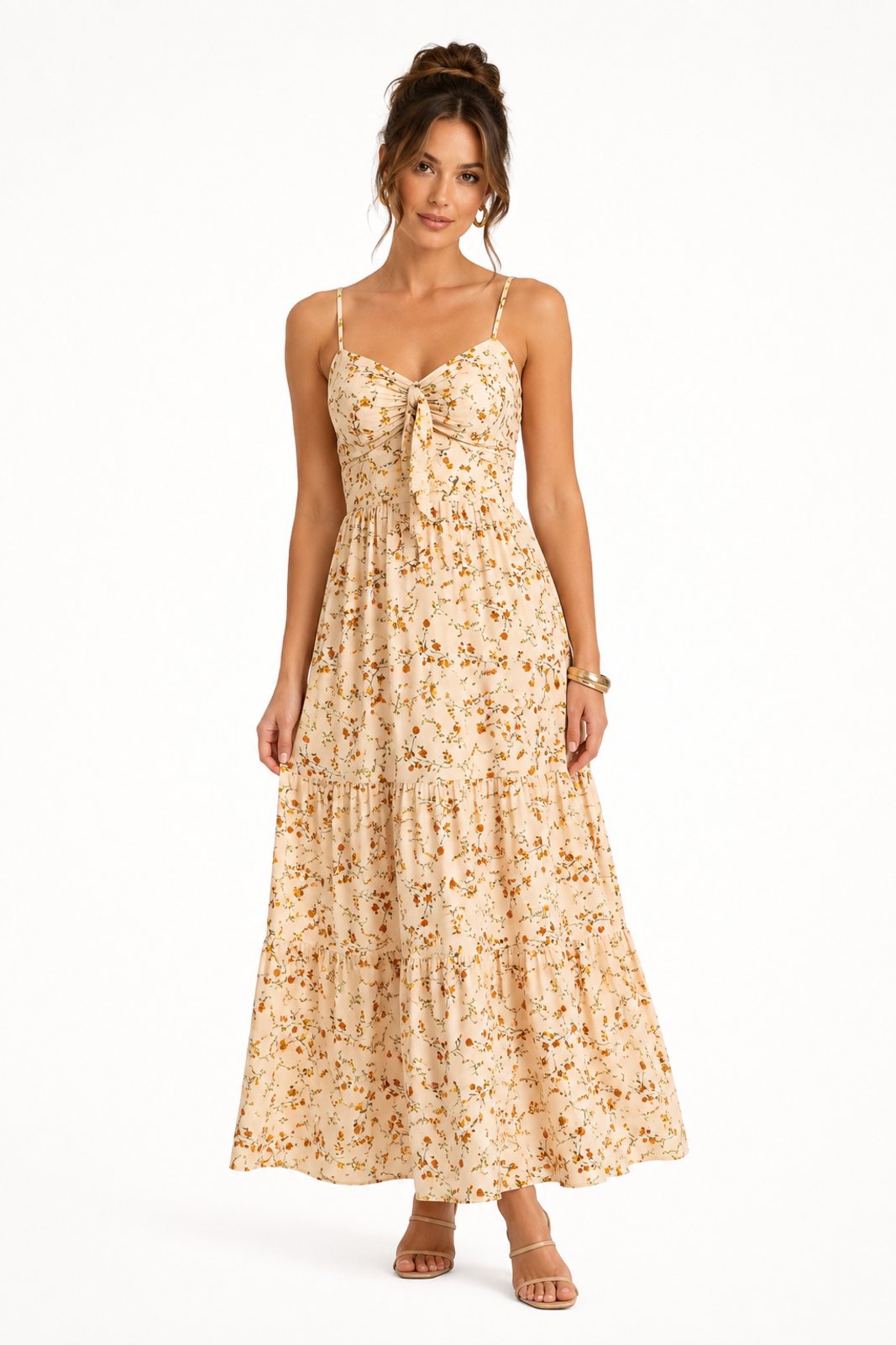Vestido Midi D Bell Outlet Fashion Floral Bege