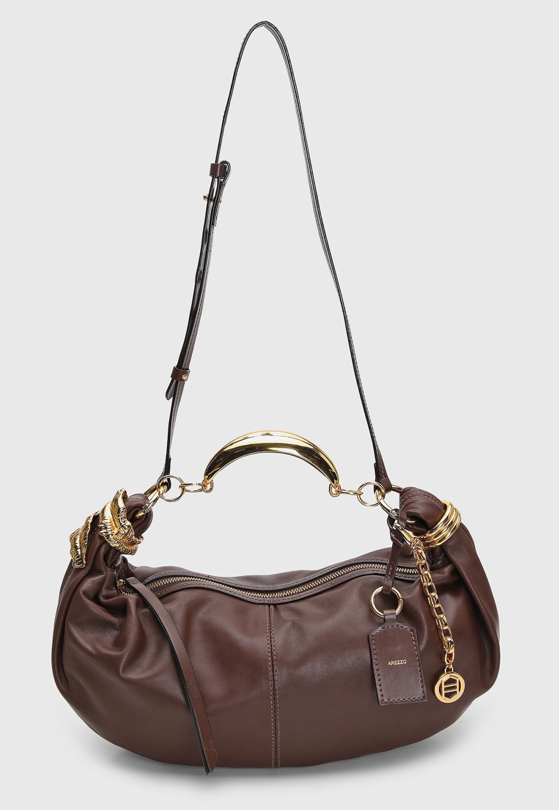 Bolsa Feminina Arezzo Média Detalhes Metalizados Marrom