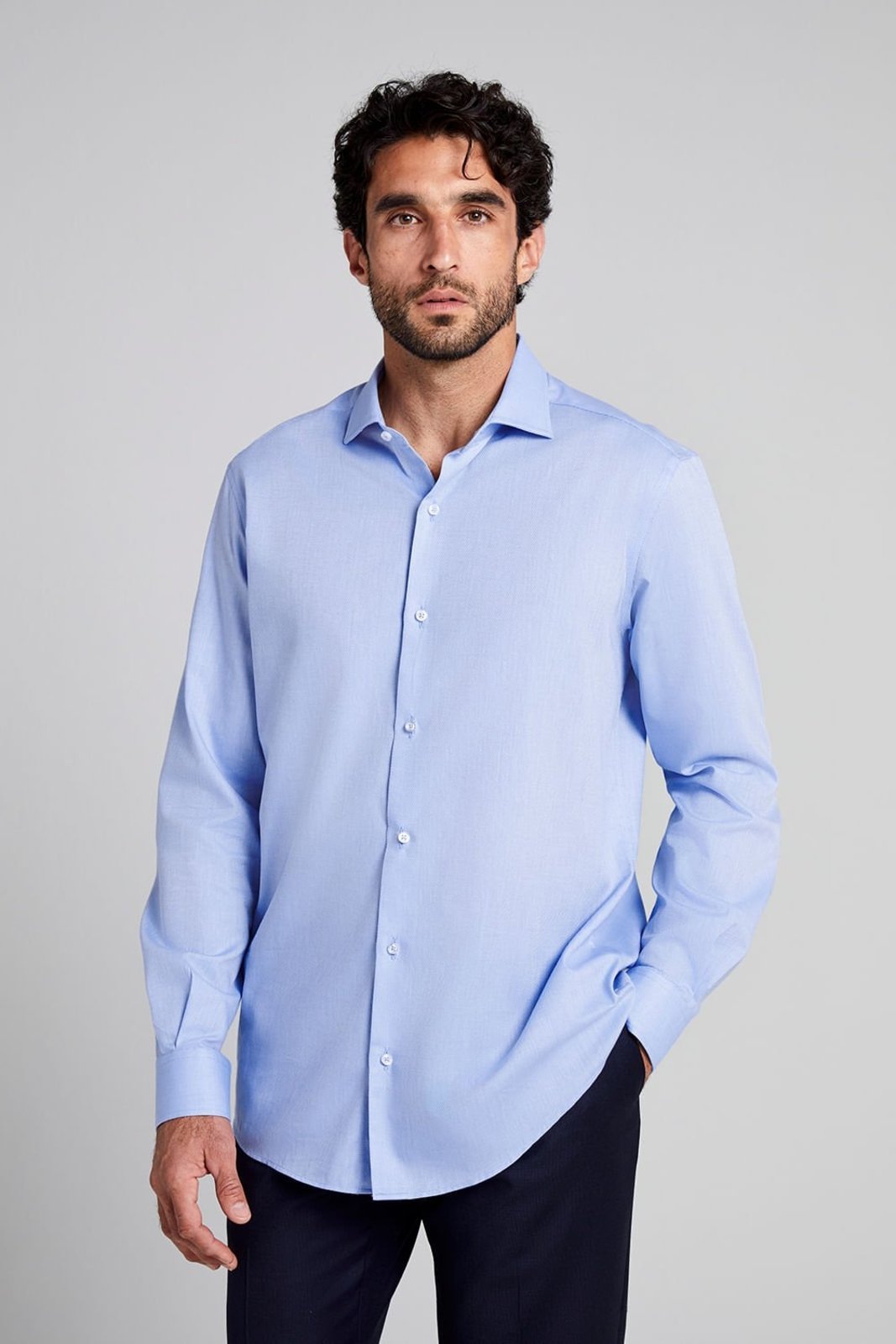 HIGHSTIL Camisa Social em Algodão Egípcio Lisa Slim Fit - Azul Claro