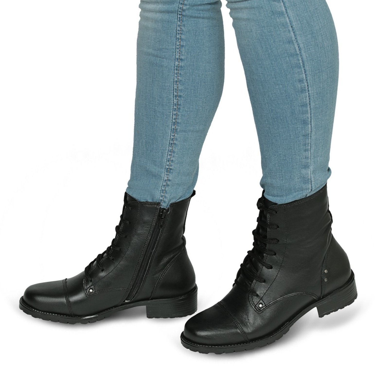 Bota feminina coturno salto baixo Flor d´couro couro Preto 4854