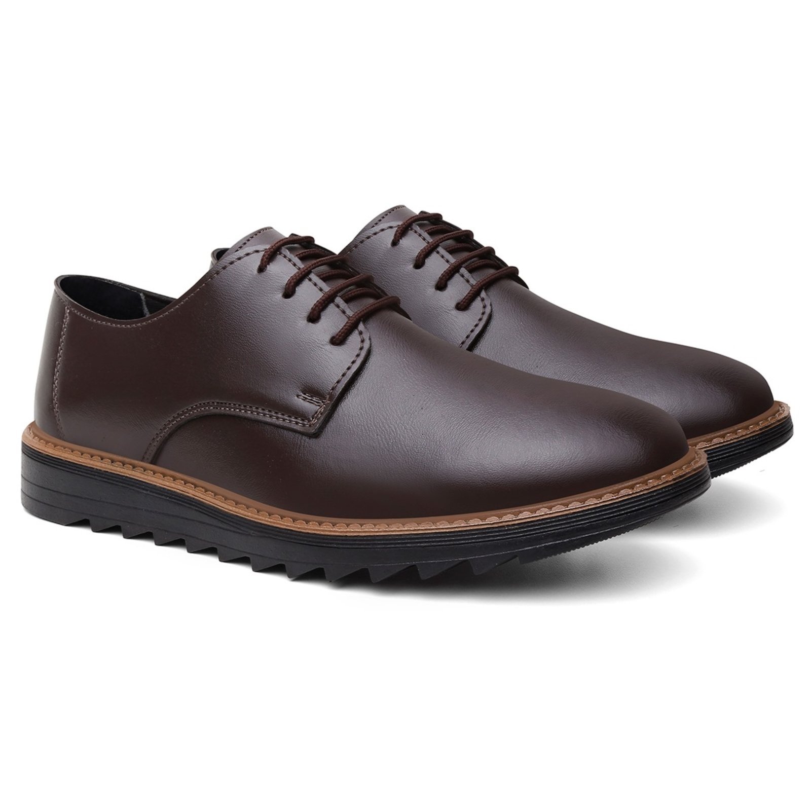Sapato Masculino A. Andrade Mocassim Derby Casual Social Amarrar Leve Tendência Liso Café