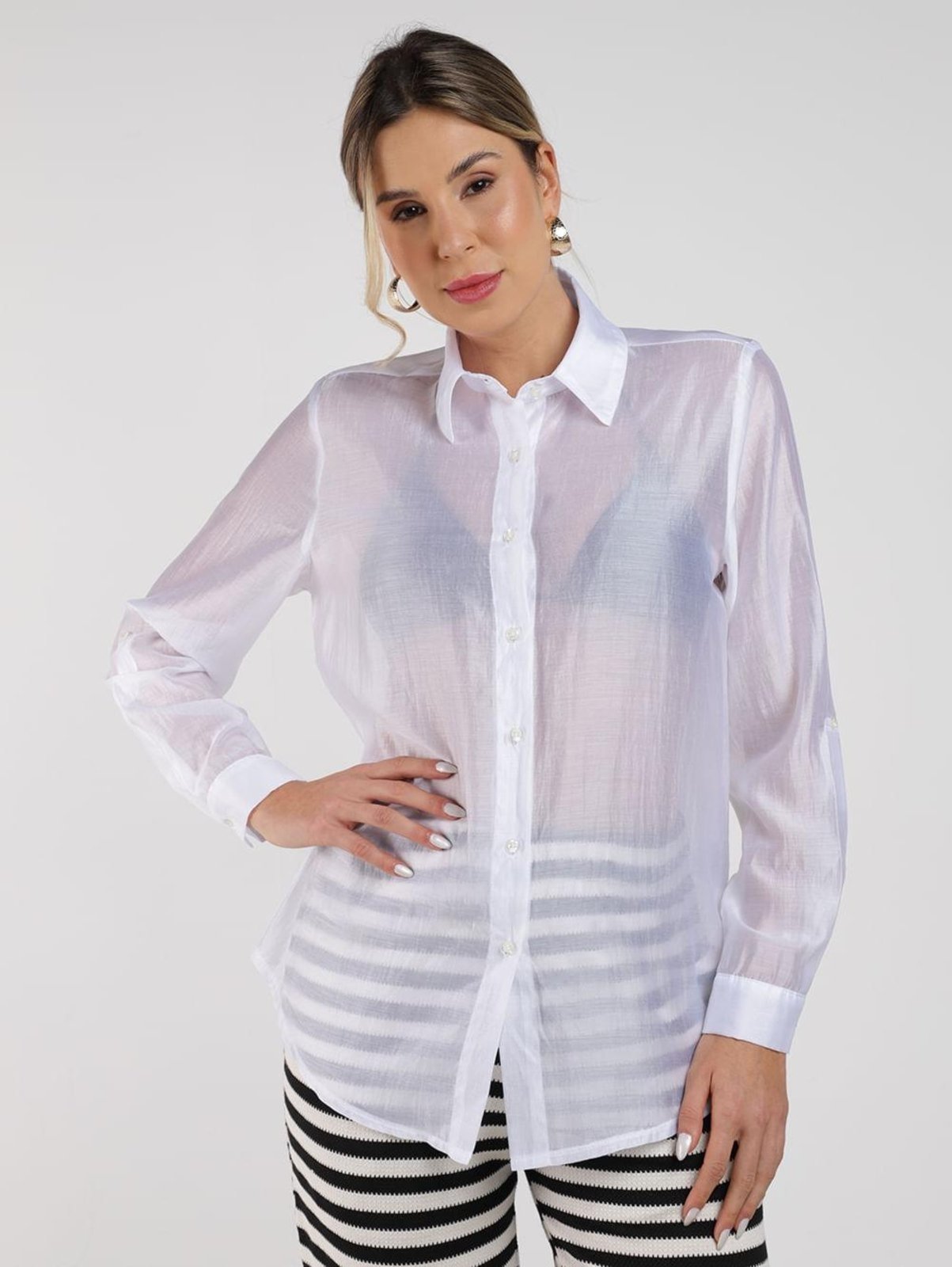 Vista 2 Camisa Transparência Martingale Feminina BRANCO Autentique unico Autentique unico