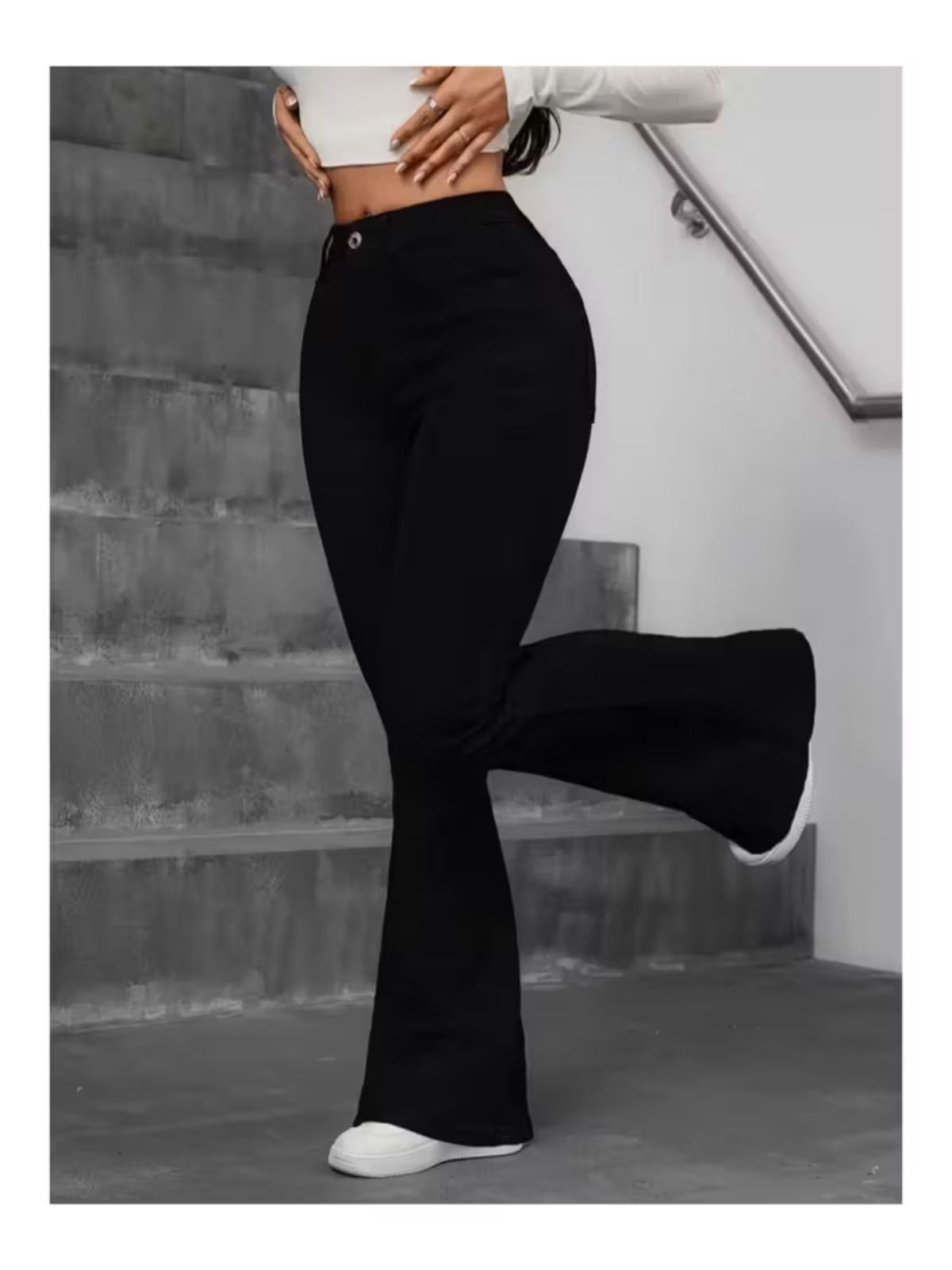Calça Flare Avec Feminina Confortável e Elegante Lavagem Preta