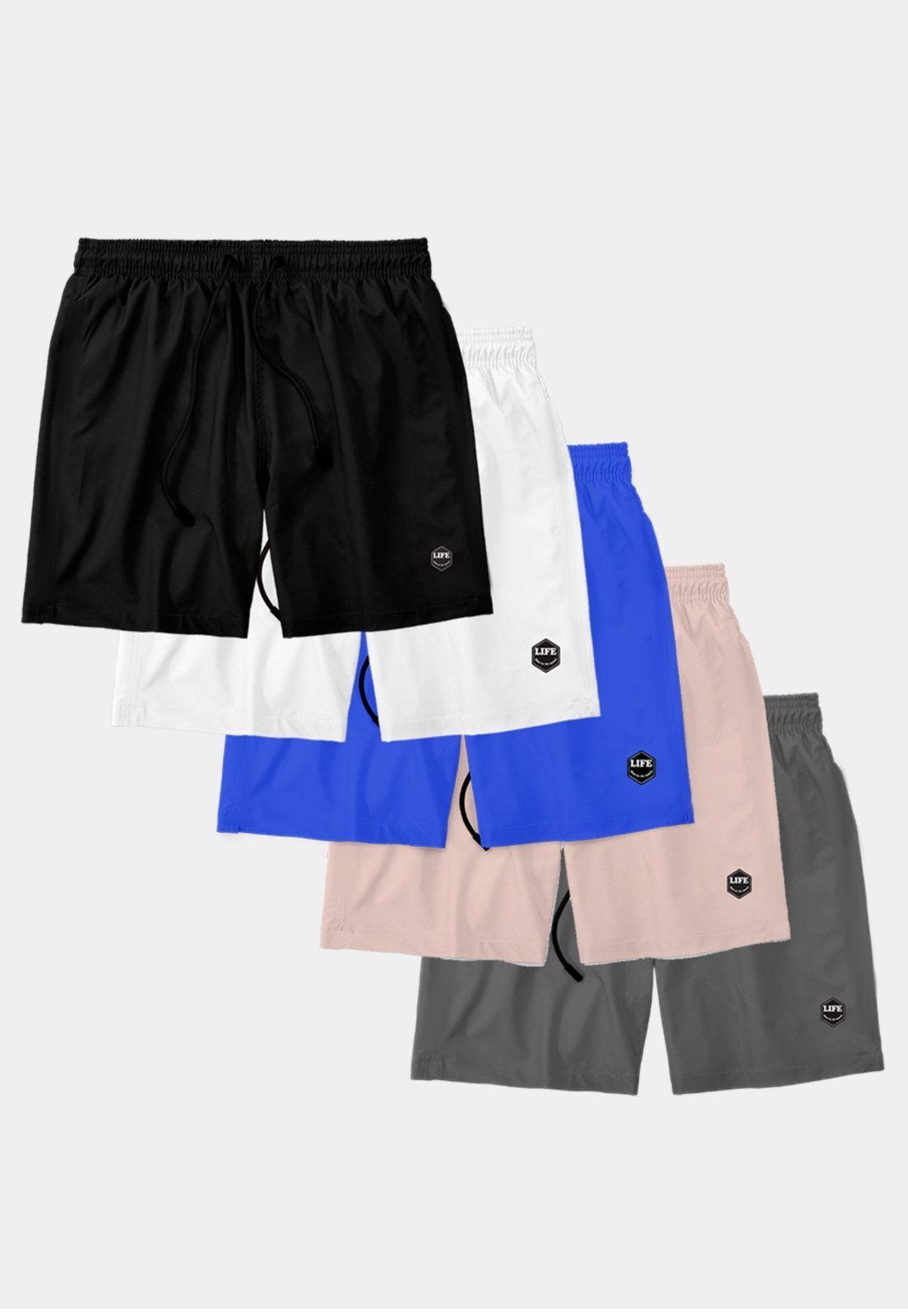 Kit 5 Shorts Masculino Básico Liso Bermuda Praia Mauricinho Tactel