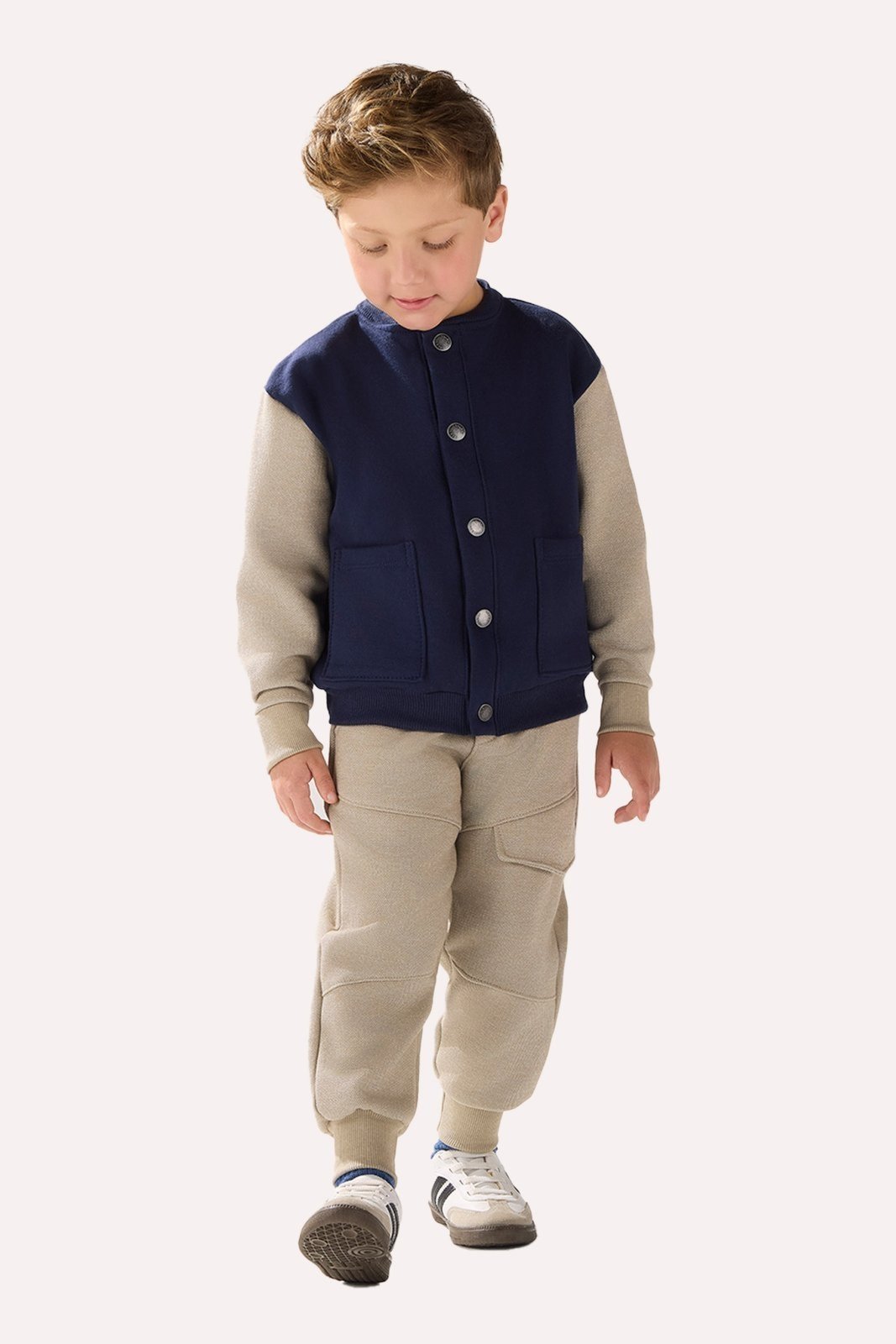 Infantil - Conjunto Marinho Casaco e Calça em Moletom Texturizado