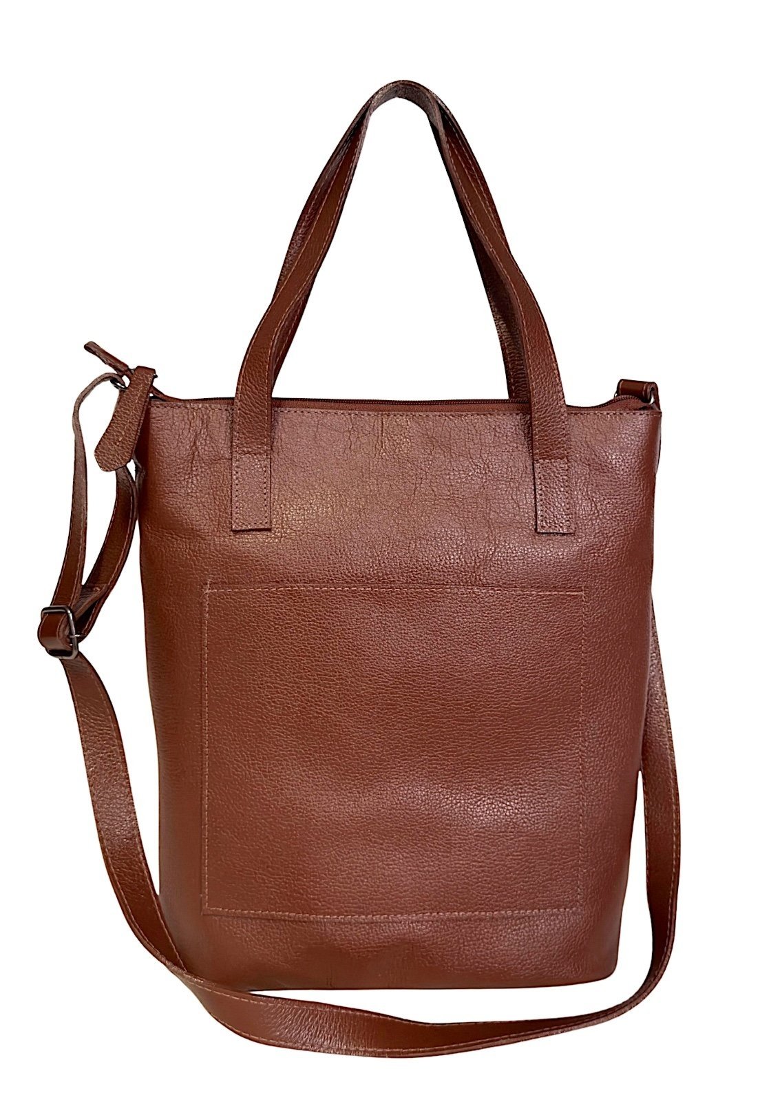 Bolsa Tote Bag em Couro Legítimo Marrom Moka com Alça Tiracolo e Zíper