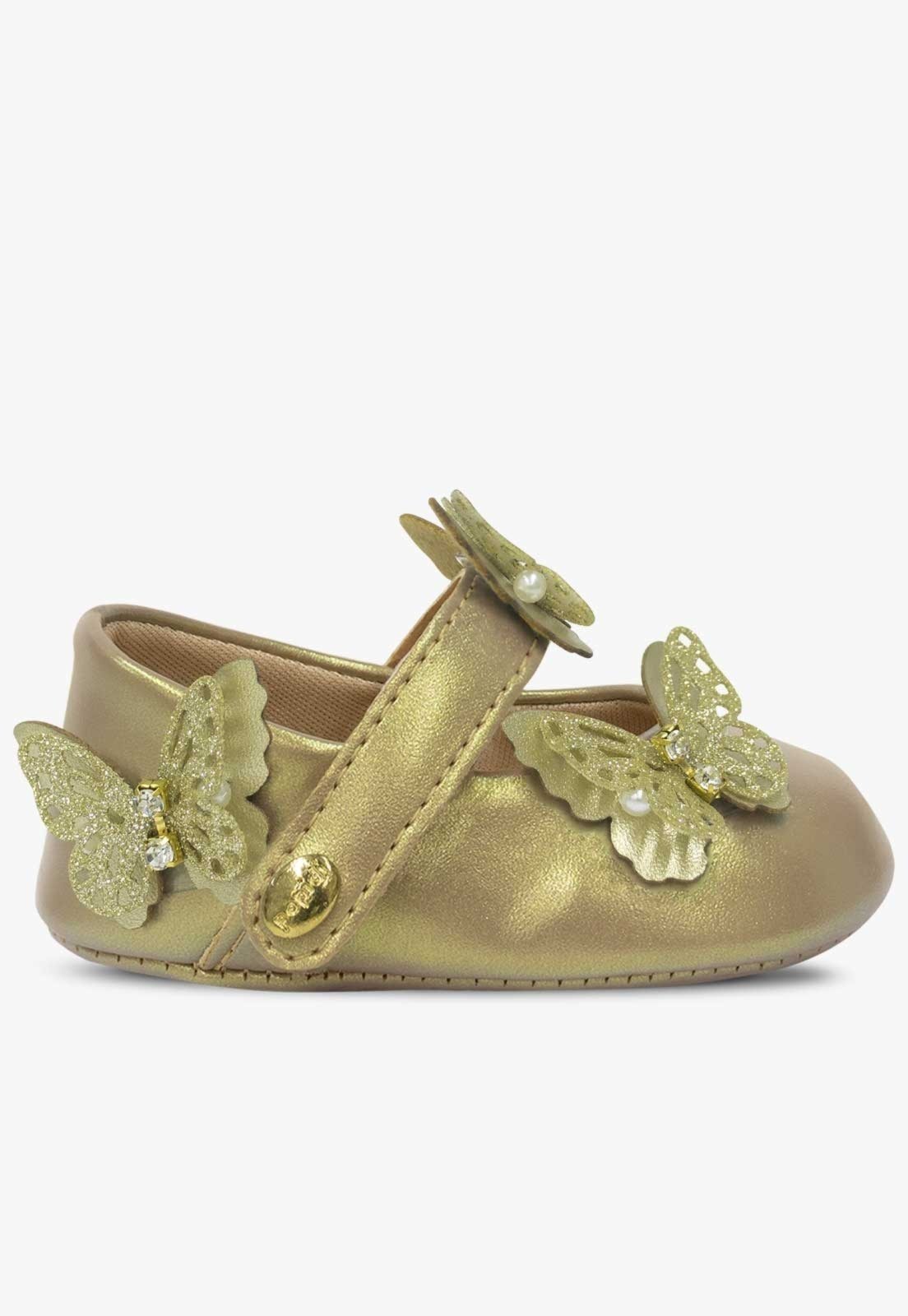 Vista 3 Infantil - Sapatilha Pópidi Menina Festa Borboletas Ouro dourado Pópidí dourado