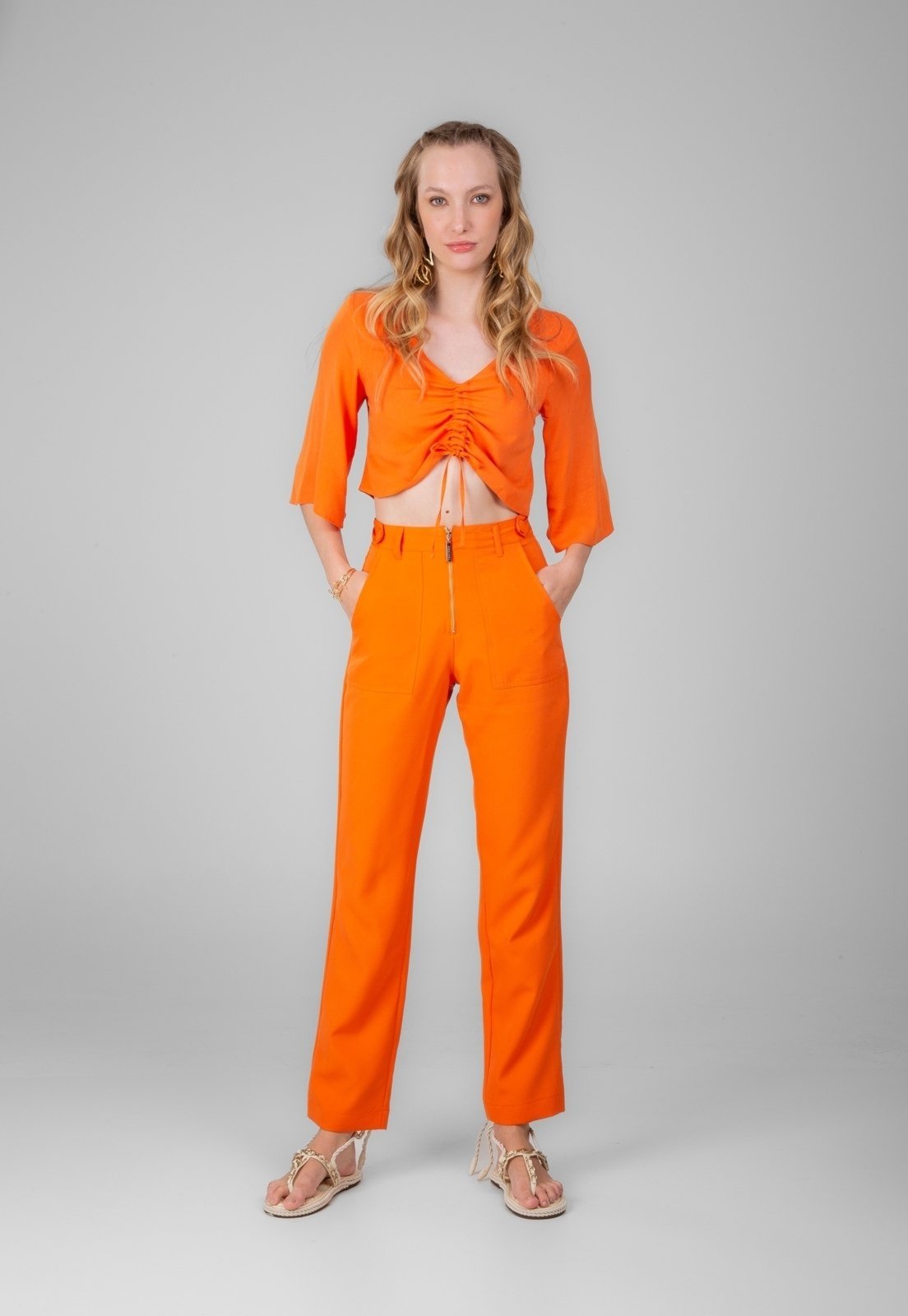 Calça Alfaiataria Traymon Zíper Laranja
