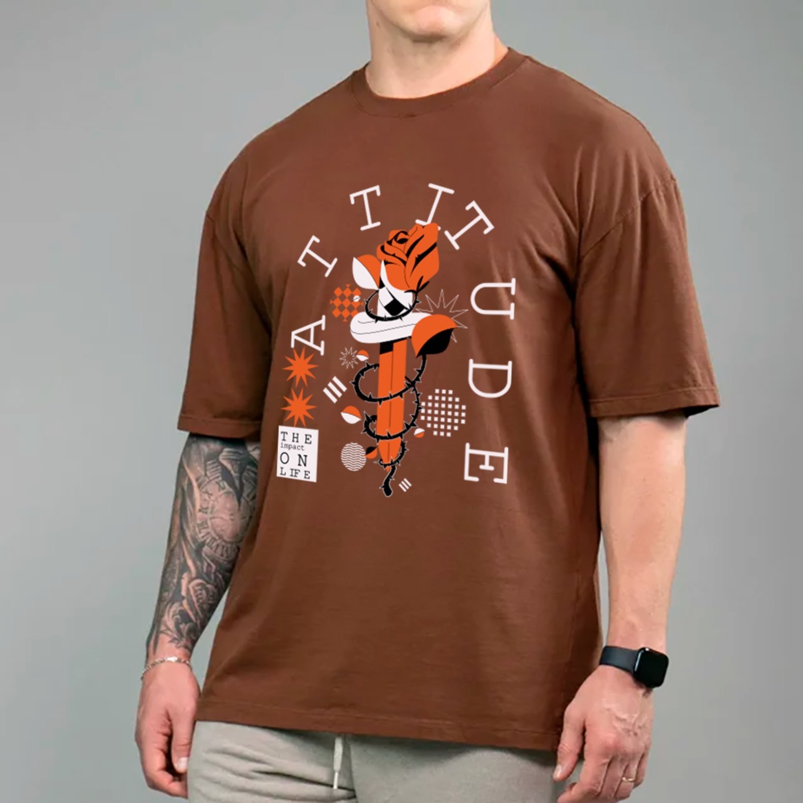 Camiseta Ousy Attitude Estilo Street Oversized Unissex Marrom