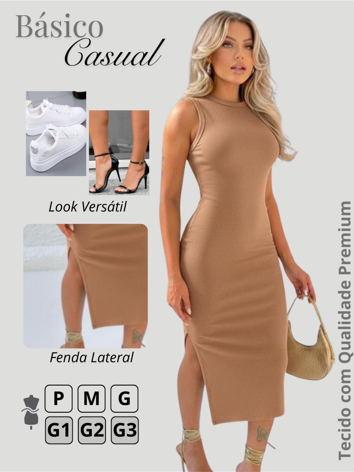 Vestido Feminino Longo chocolate com fenda de festa social Justo Colado Tubinho Garota Urbana Fashion Tendencia