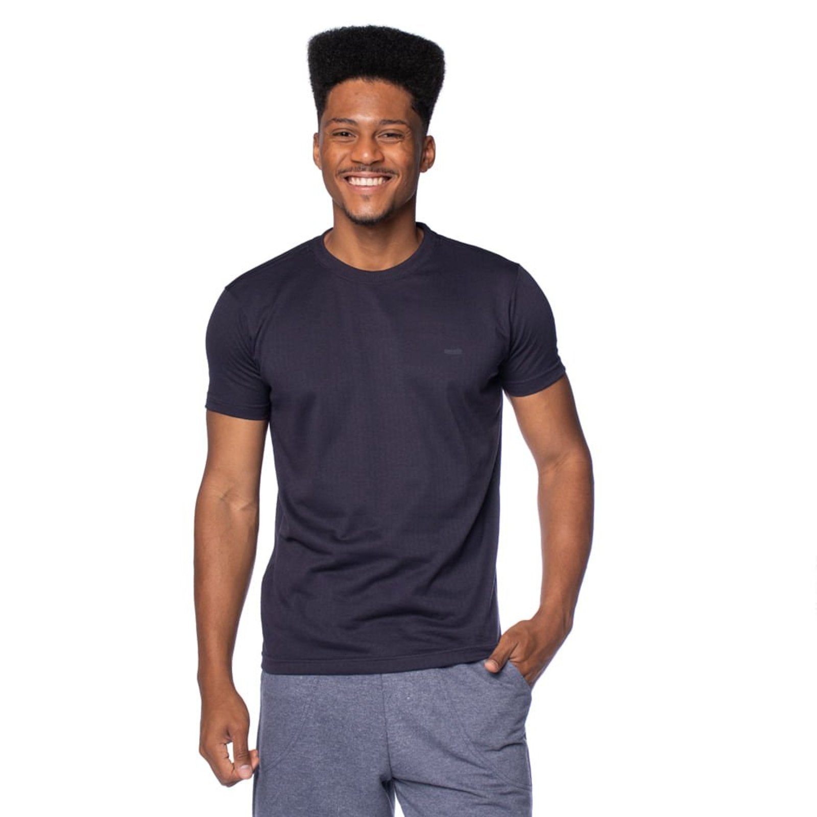 Camiseta Masculina Gangster Básica Texturizada Azul Escuro