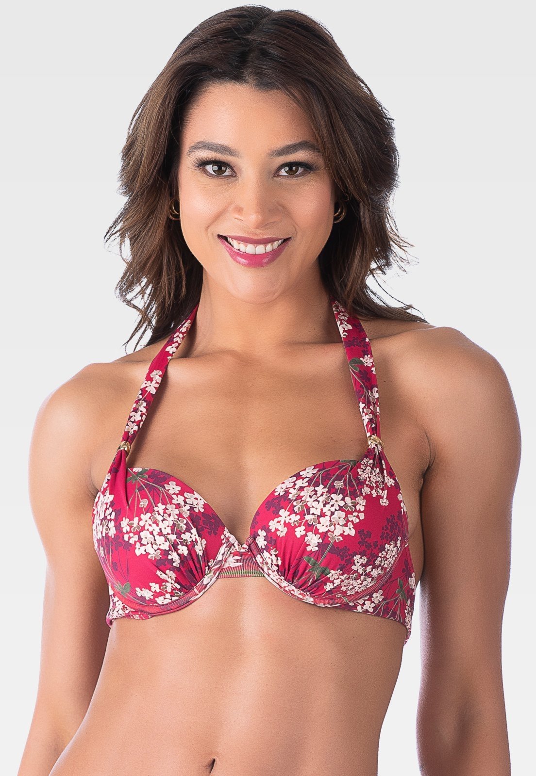 Top Summer Soul Com Bojo Meia Taça e Aro Floral Vermelho