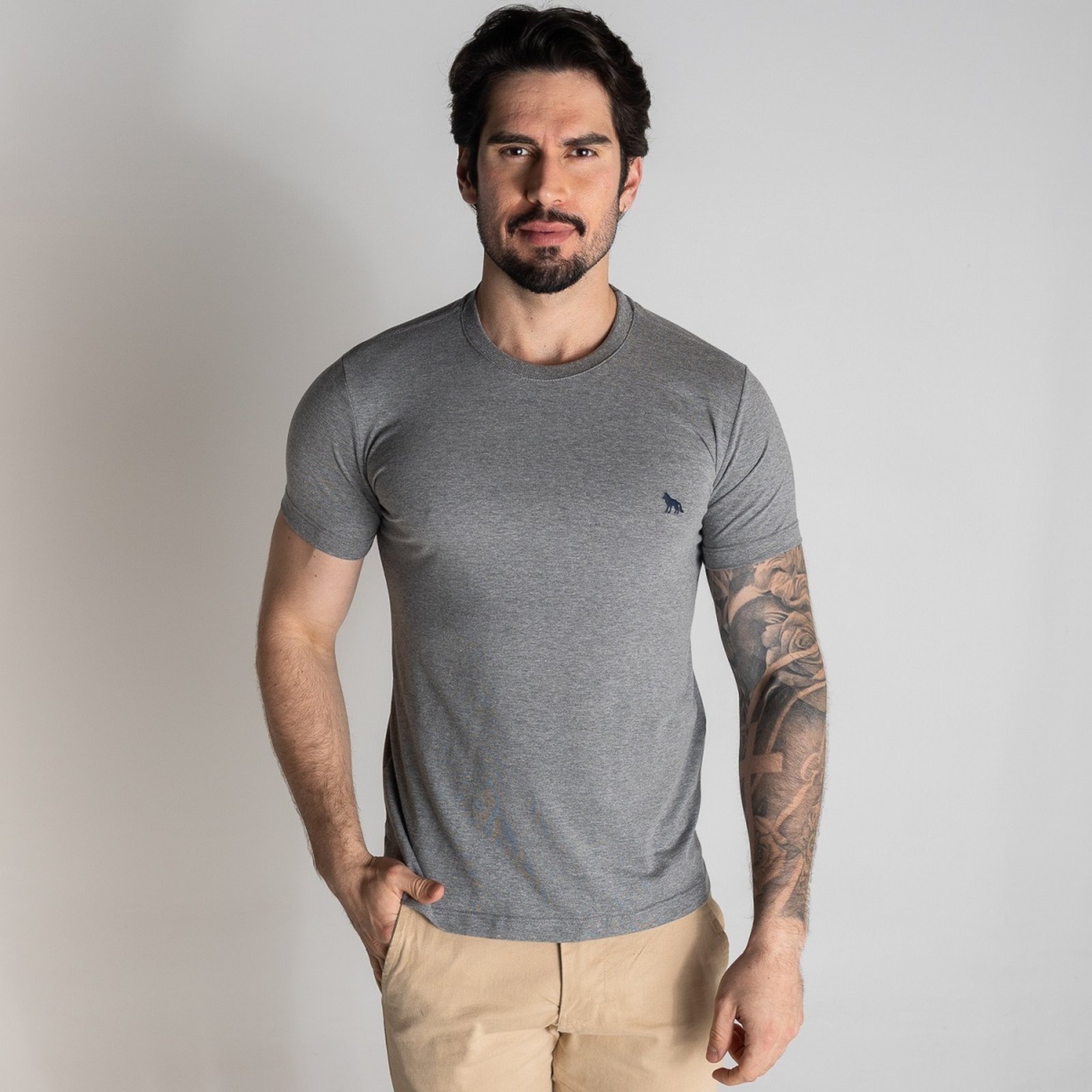 Camiseta Acostamento Casual Cinza Mescla