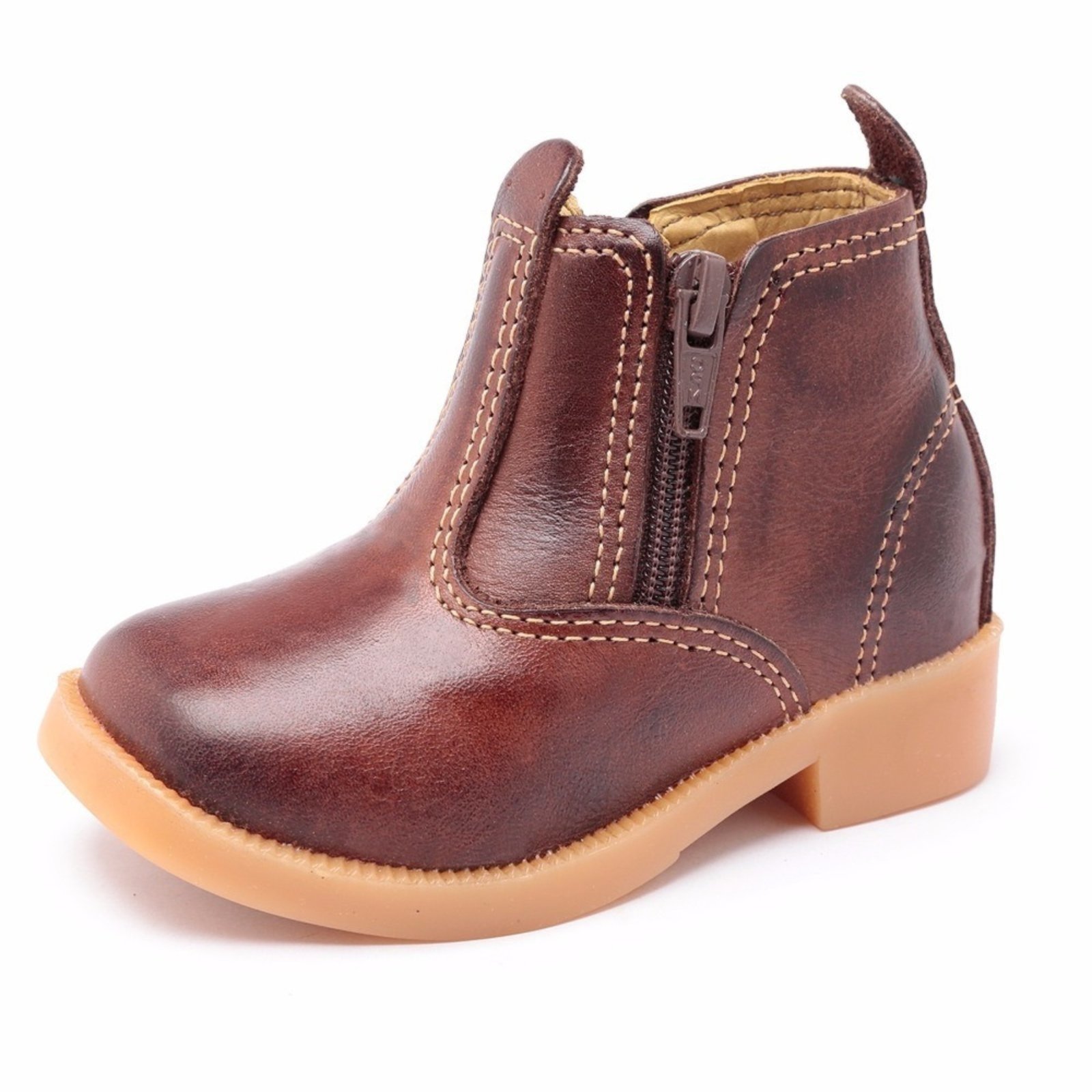 Infantil – Bota Botina Pe De Couro Ziper Em Couro Marrom