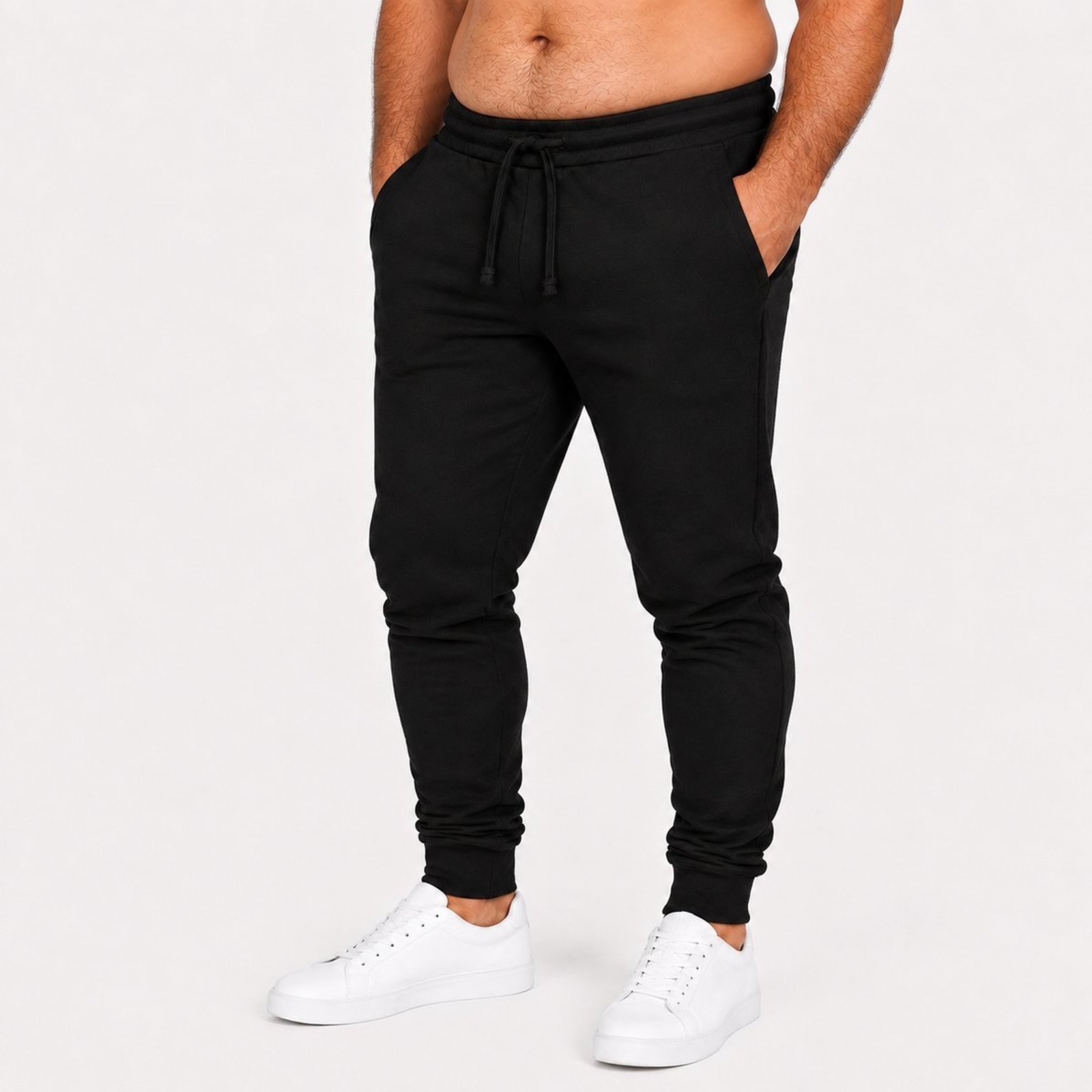 Calça Jogger Masculina Plus Size Moletom Preta Com Bolsos