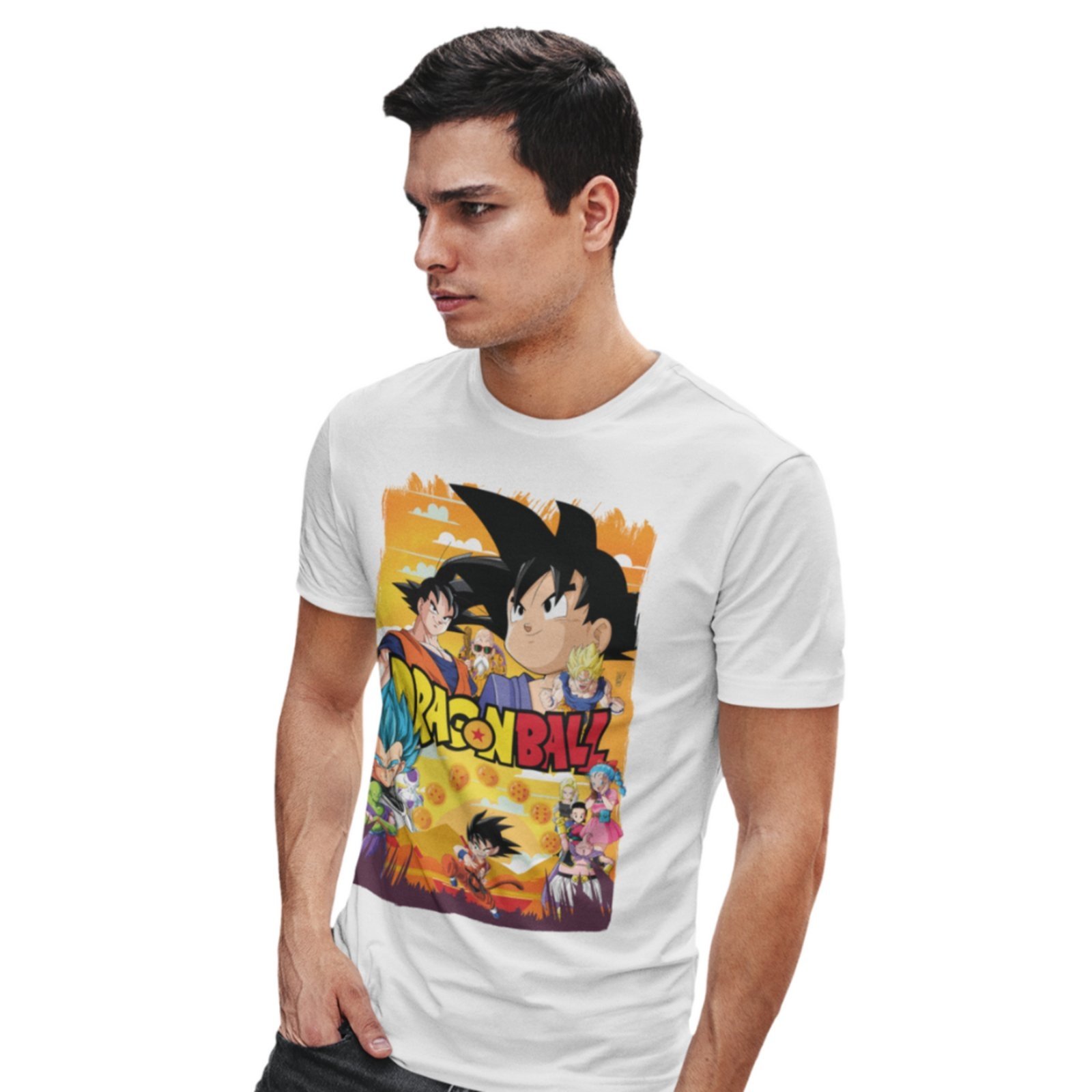 Camiseta Masculina Estampada Algodão Verão Personagens Dragon Ball