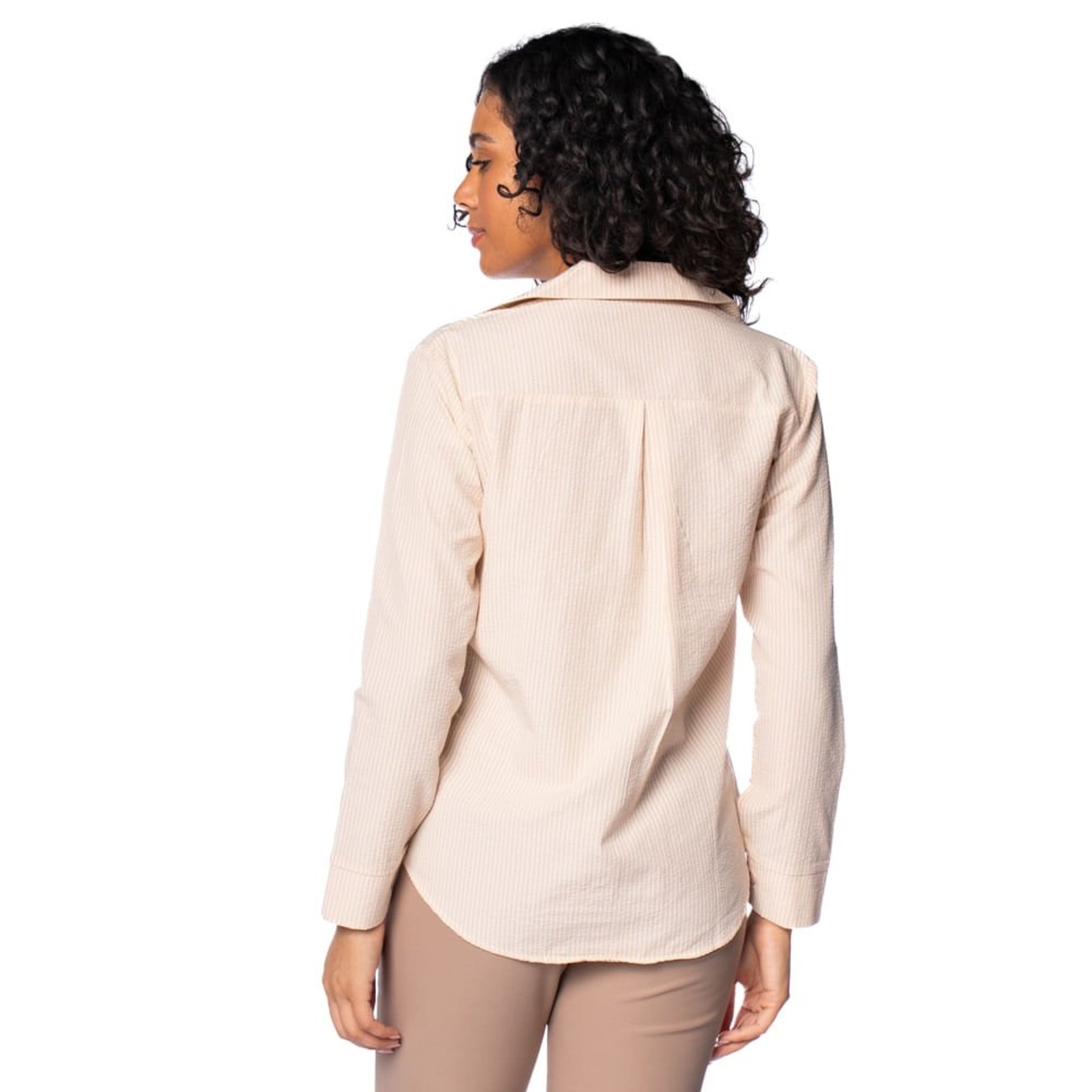 Vista 3 Camisa Feminina Pellini Listrada Textura Branco bege Pellini bege