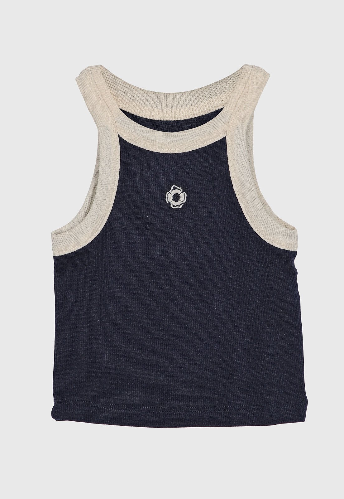 Infantil - Regata Hering Cropped Bordada Azul-Marinho