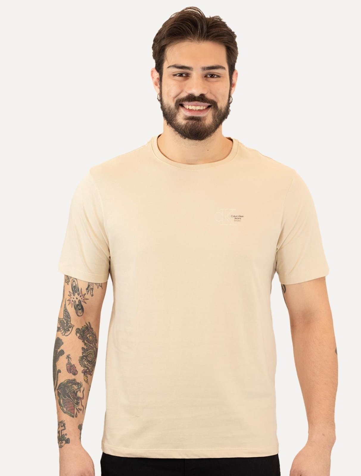 Camiseta Calvin Klein Jeans Naturals Outline CK Logo Cáqui Claro