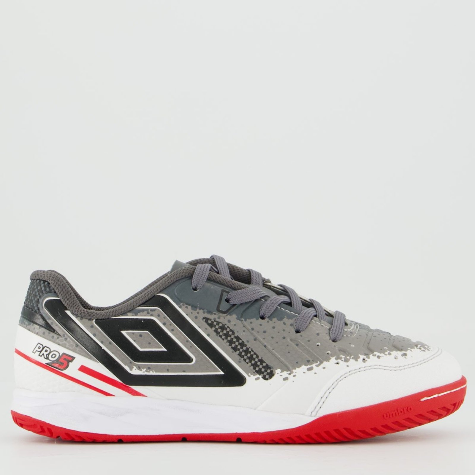 Chuteira Umbro Pro 5 II Shark Futsal Juvenil Cinza e Branca