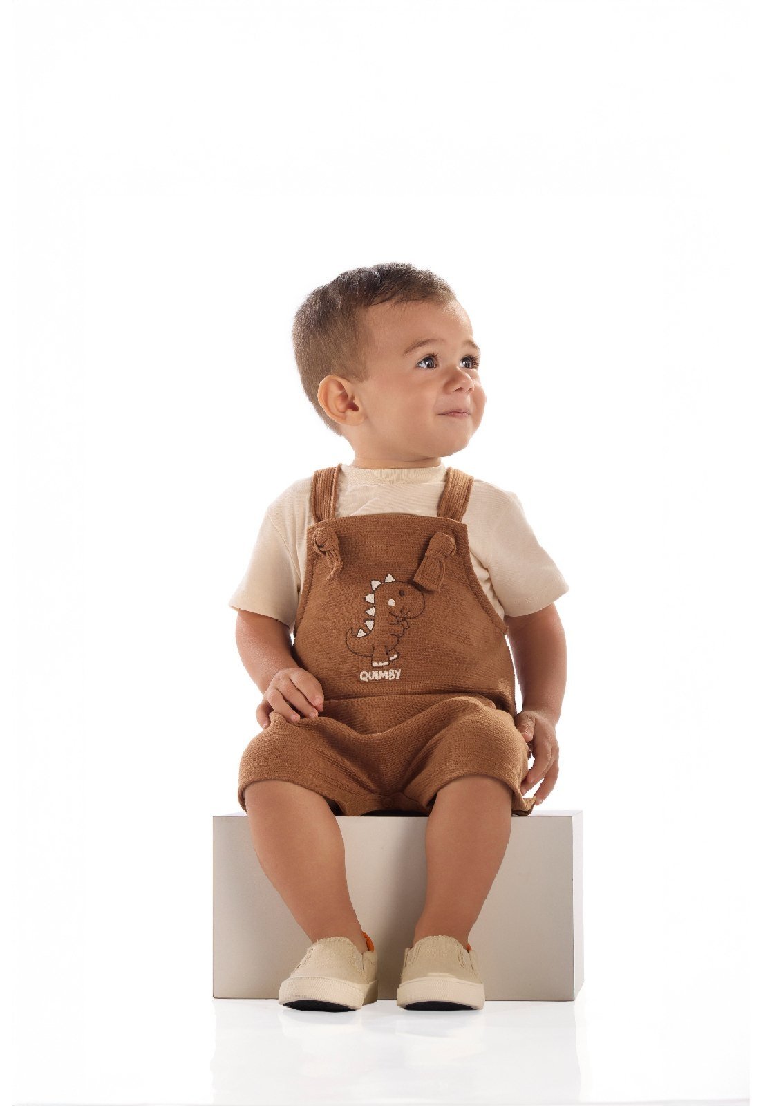 Vista 2 Infantil - Conjunto Camiseta e Jardineira Quimby bege Quimby bege
