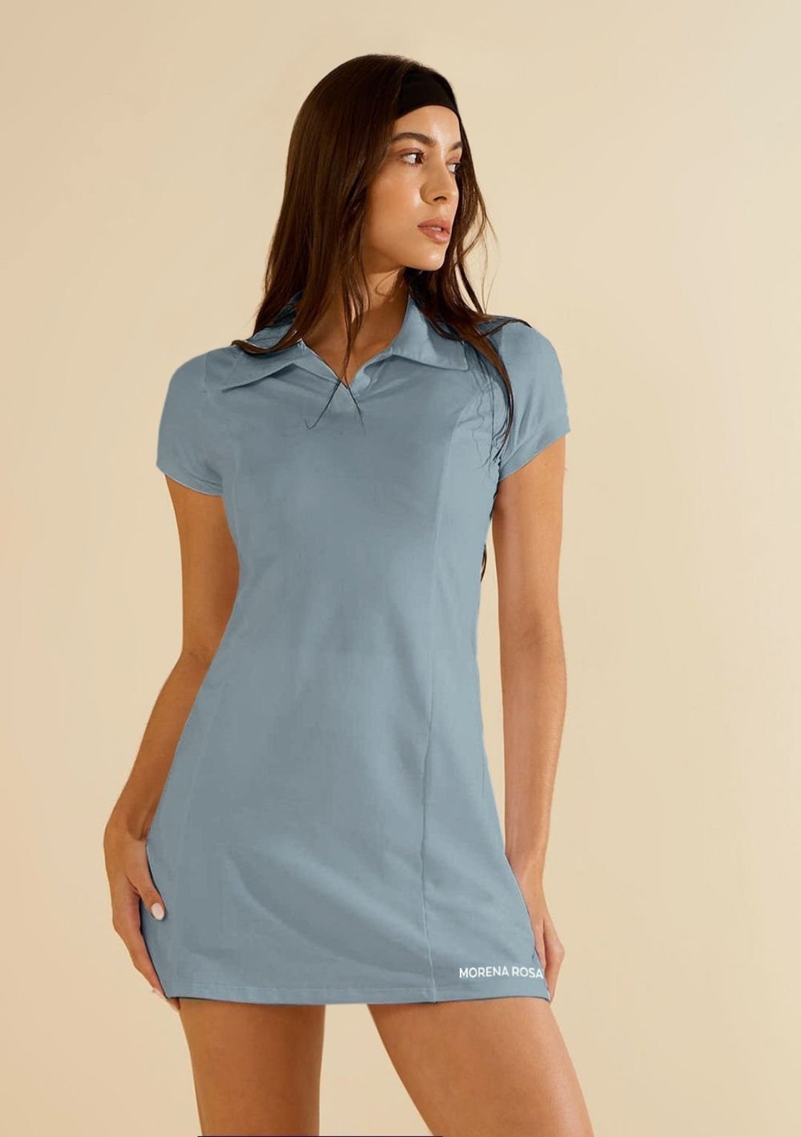 Vestido Morena Rosa Solto Decote V Manga Curta Curto - Azul