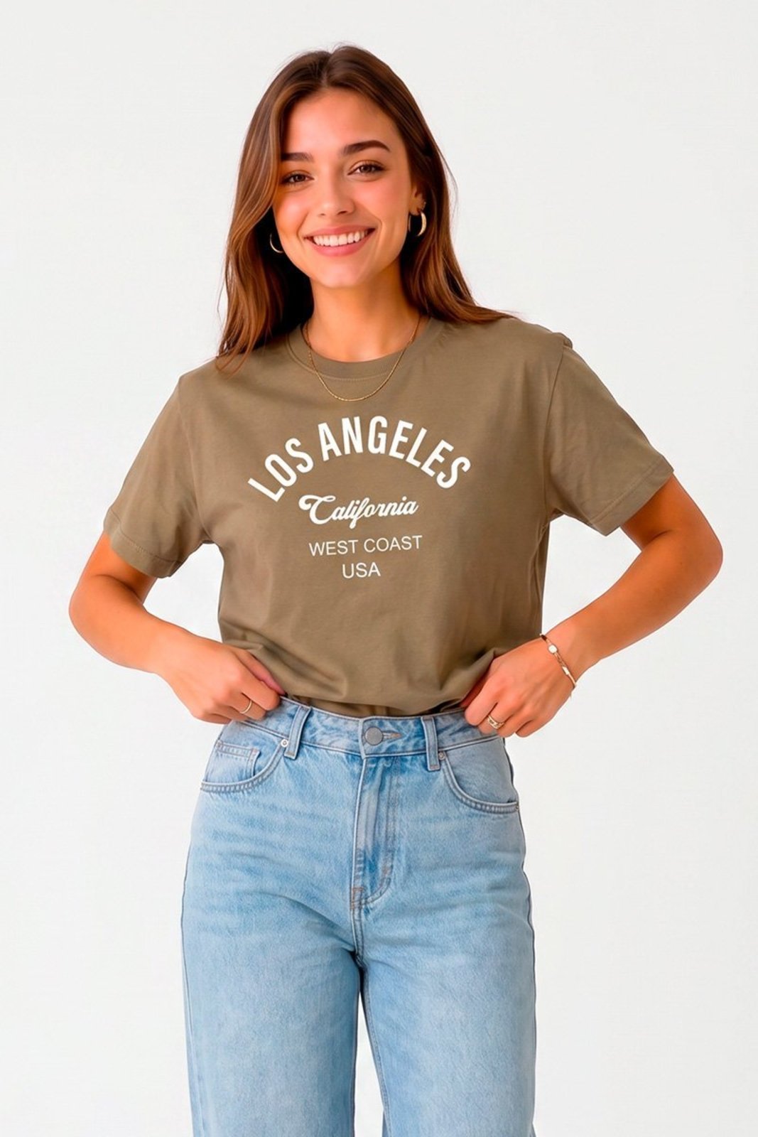 T-shirt Feminina Cianitas Caqui Estampa Los Angeles