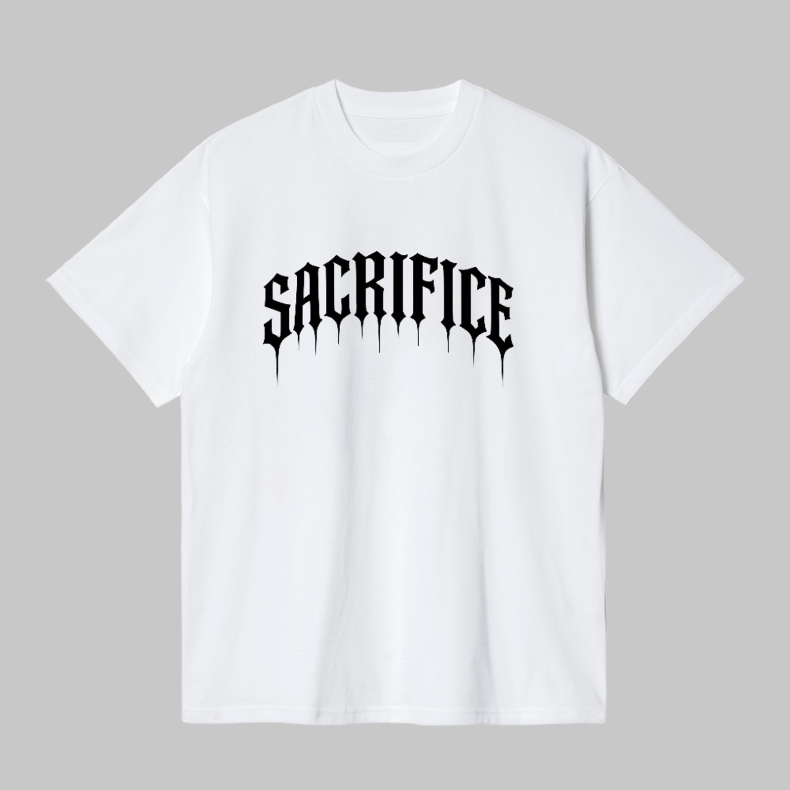 Camiseta Básica Sacrifice Gothic Lettering Streetwear Dark Branco