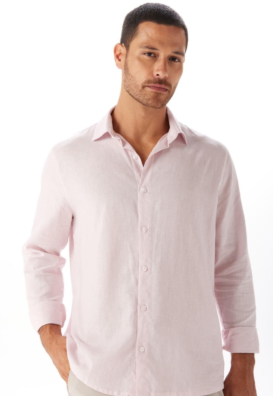 Camisa Linho Regular Manga Longa Traymon - Rosa Claro - Xgg